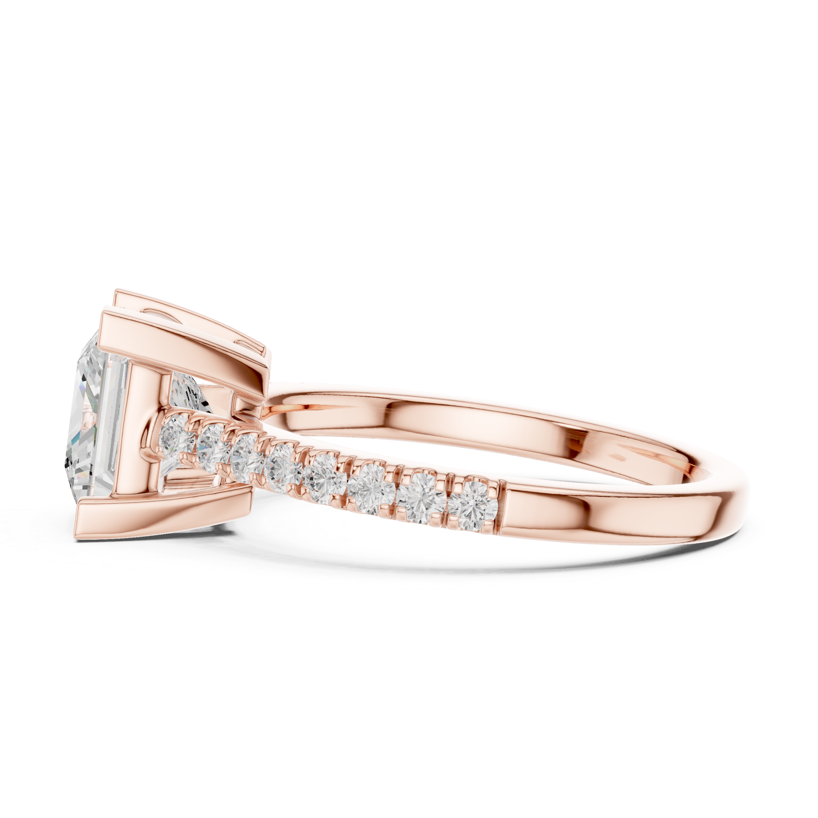 Stunning Princess Diamond Engagement Ring with Pavé Set Band | Sleek and Sophisticated Rose Gold Design
