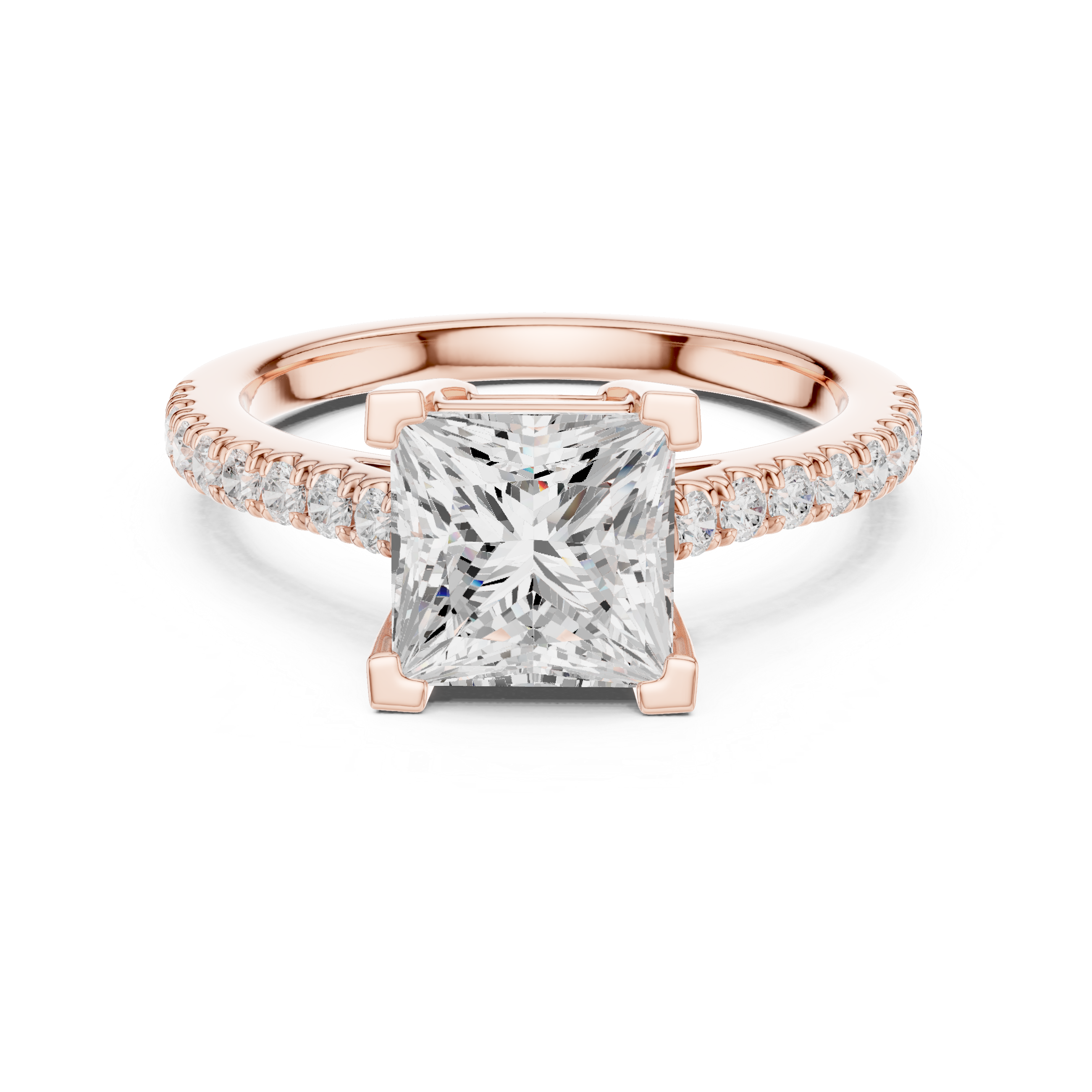 Stunning Princess Diamond Engagement Ring with Pavé Set Band | Sleek and Sophisticated Rose Gold Design