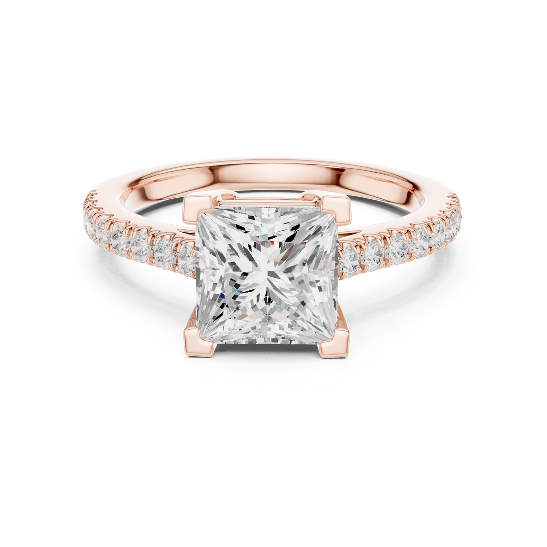 Stunning Princess Diamond Engagement Ring with Pavé Set Band | Sleek and Sophisticated Rose Gold Design