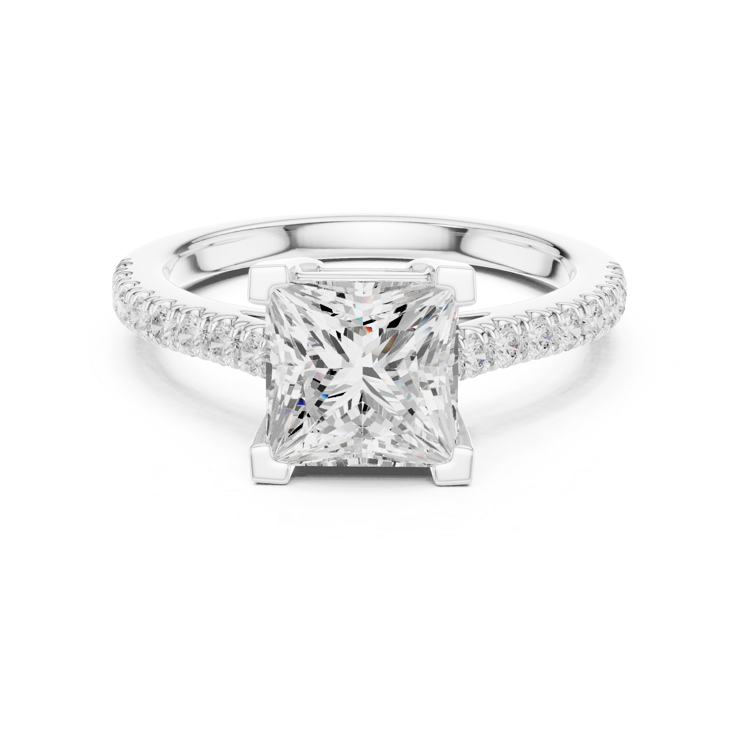 Stunning Princess Diamond Engagement Ring with Pavé Set Band | Sleek and Sophisticated Rose Gold Design