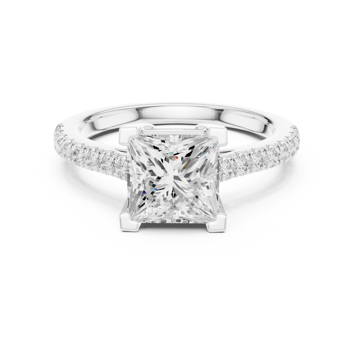 Stunning Princess Diamond Engagement Ring with Pavé Set Band | Sleek and Sophisticated Rose Gold Design