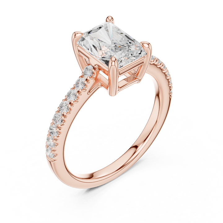 Elegant Radiant Cut Diamond Engagement Ring with Pavé Band in Rose Gold – Timeless Solitaire Statement Ring