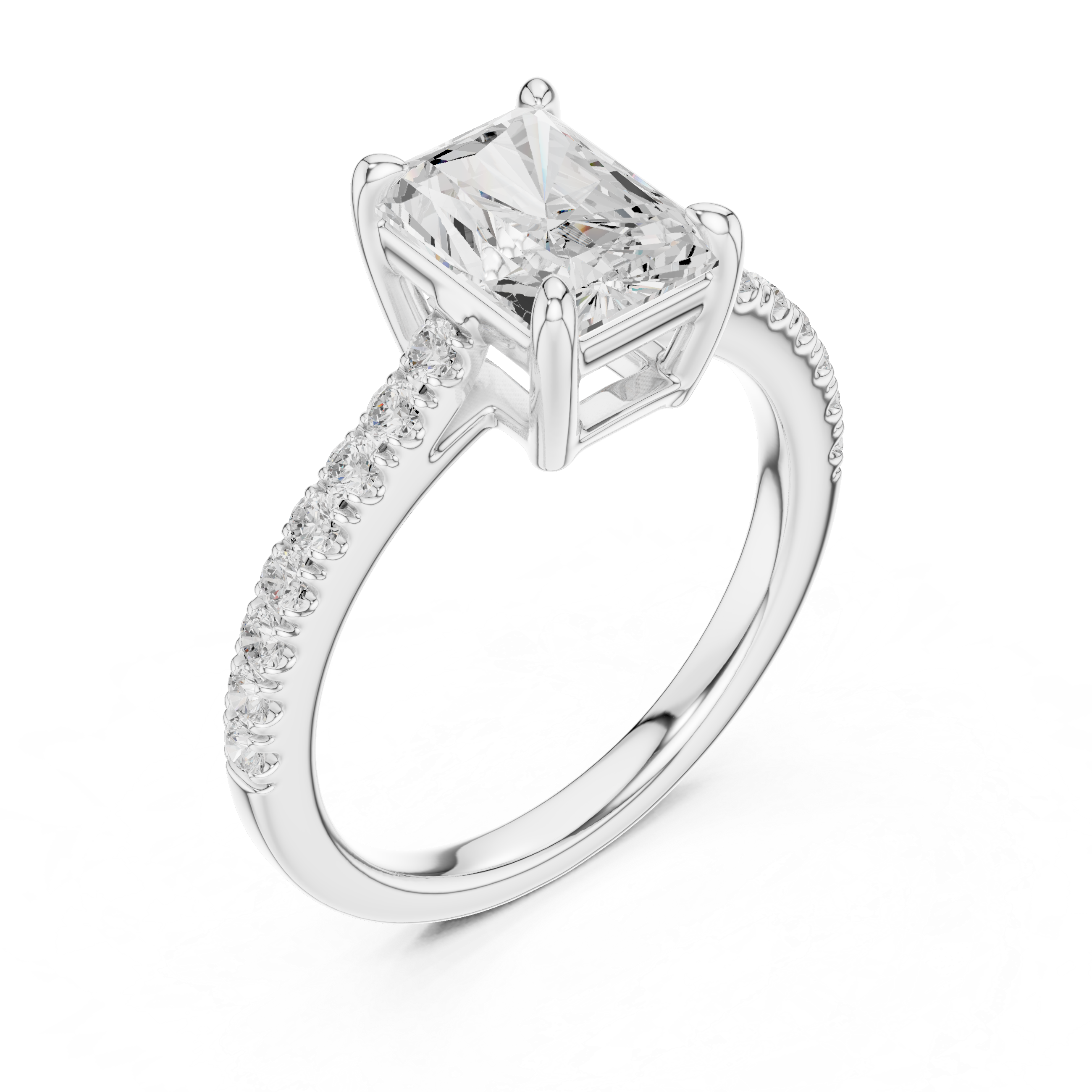 Elegant Radiant Cut Diamond Engagement Ring with Pavé Band in Rose Gold – Timeless Solitaire Statement Ring