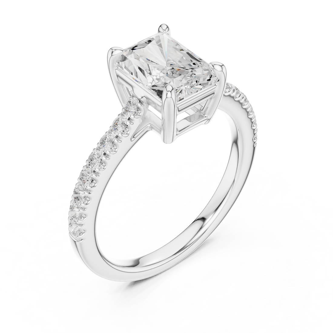 Elegant Radiant Cut Diamond Engagement Ring with Pavé Band in Rose Gold – Timeless Solitaire Statement Ring