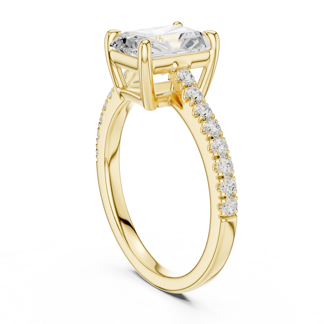Elegant Radiant Cut Diamond Engagement Ring with Pavé Band in Rose Gold – Timeless Solitaire Statement Ring