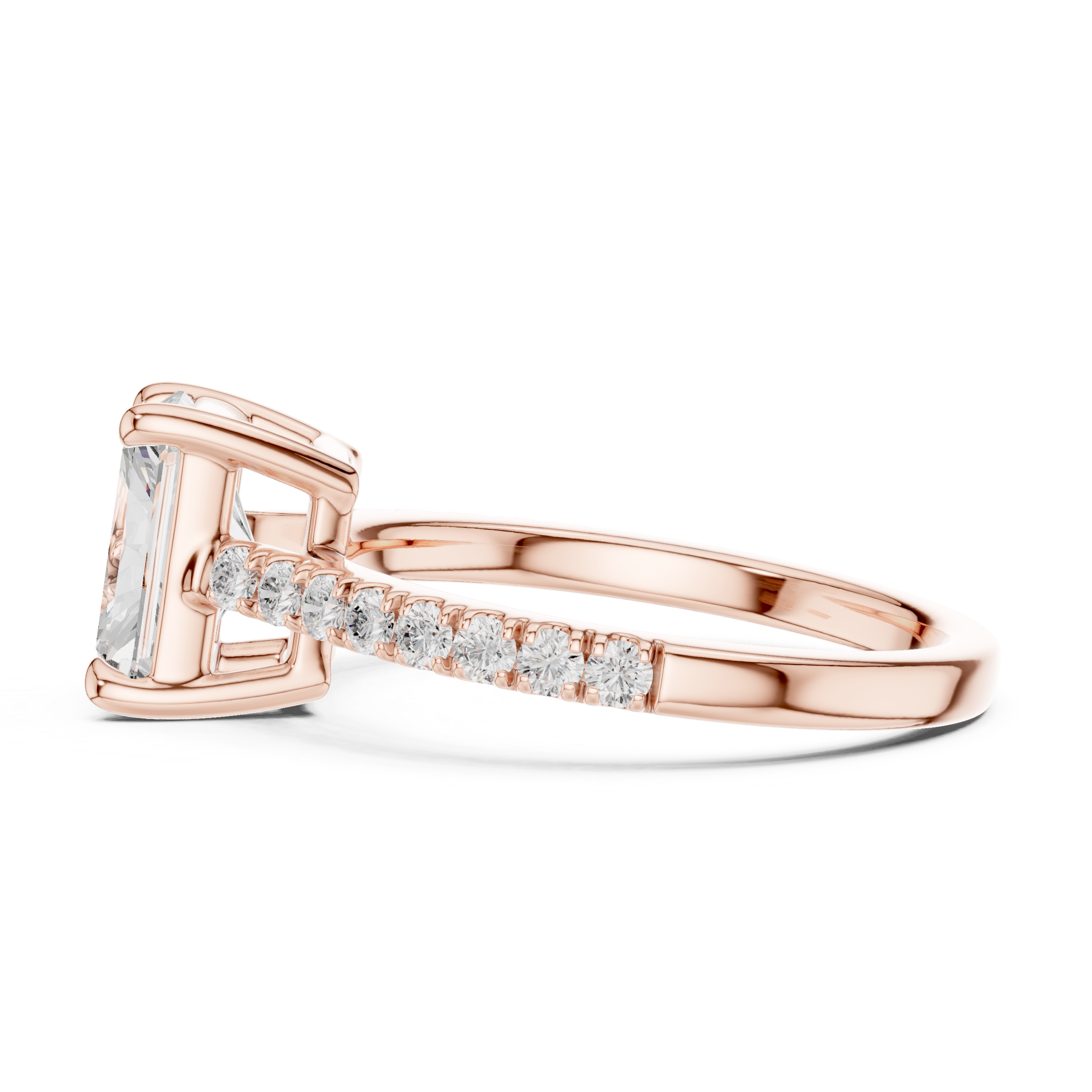 Elegant Radiant Cut Diamond Engagement Ring with Pavé Band in Rose Gold – Timeless Solitaire Statement Ring