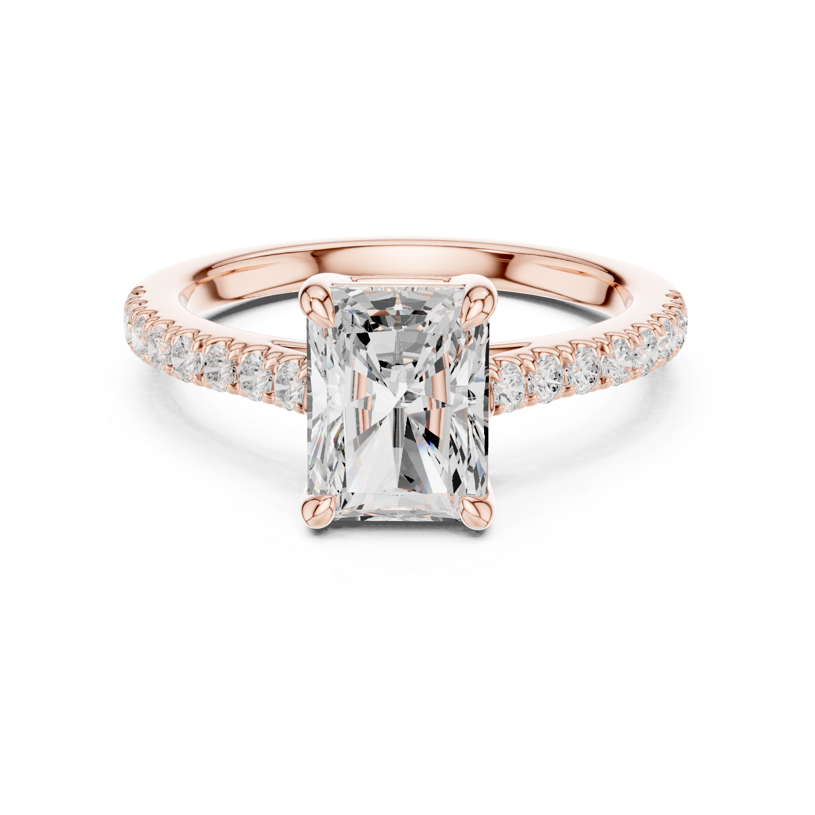 Elegant Radiant Cut Diamond Engagement Ring with Pavé Band in Rose Gold – Timeless Solitaire Statement Ring