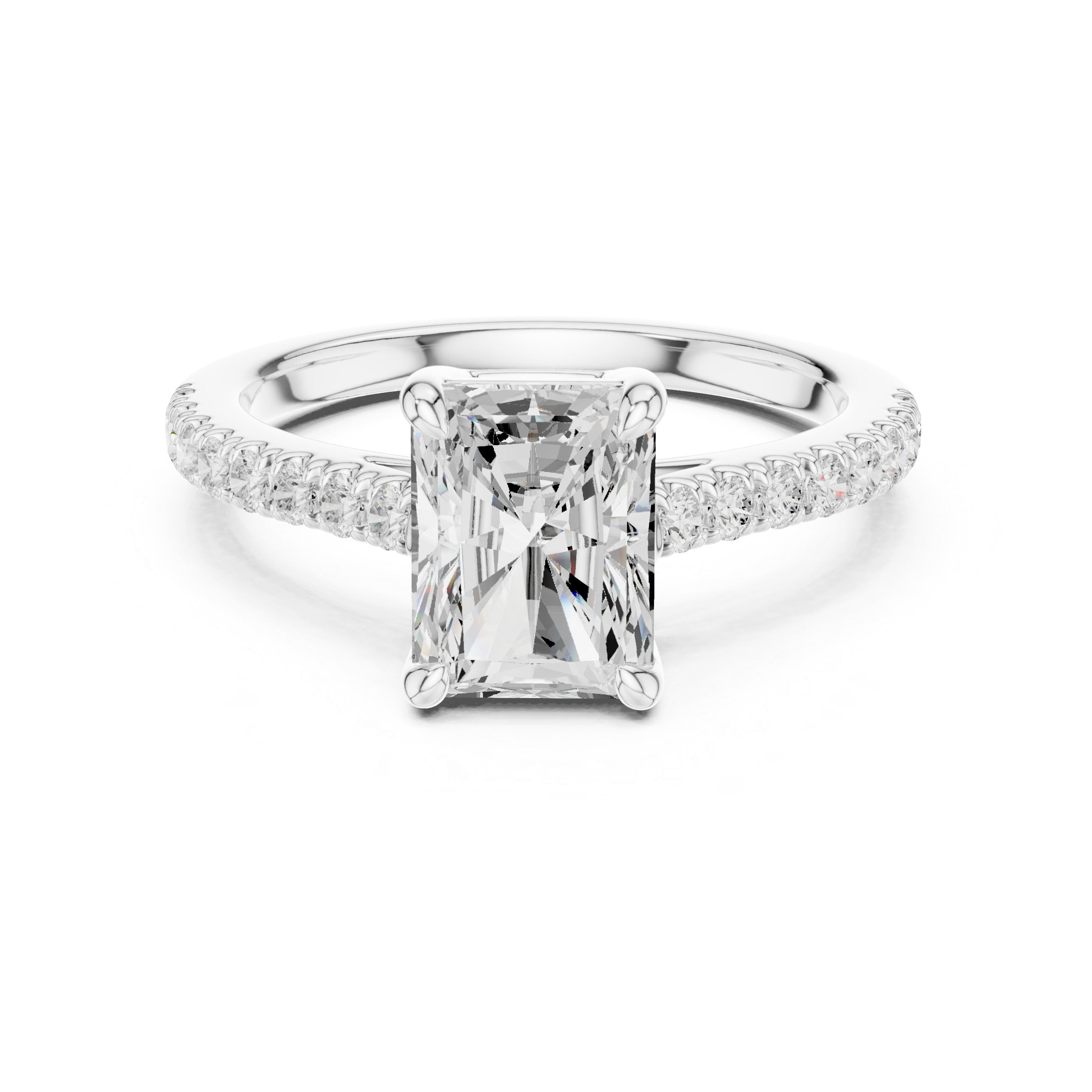 Elegant Radiant Cut Diamond Engagement Ring with Pavé Band in Rose Gold – Timeless Solitaire Statement Ring