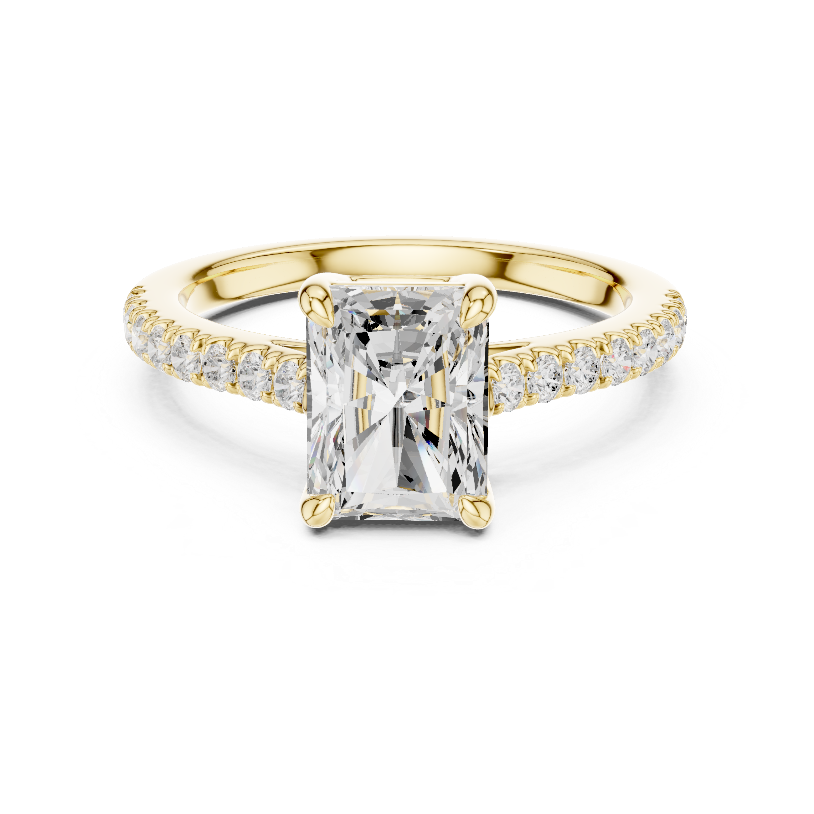 Elegant Radiant Cut Diamond Engagement Ring with Pavé Band in Rose Gold – Timeless Solitaire Statement Ring