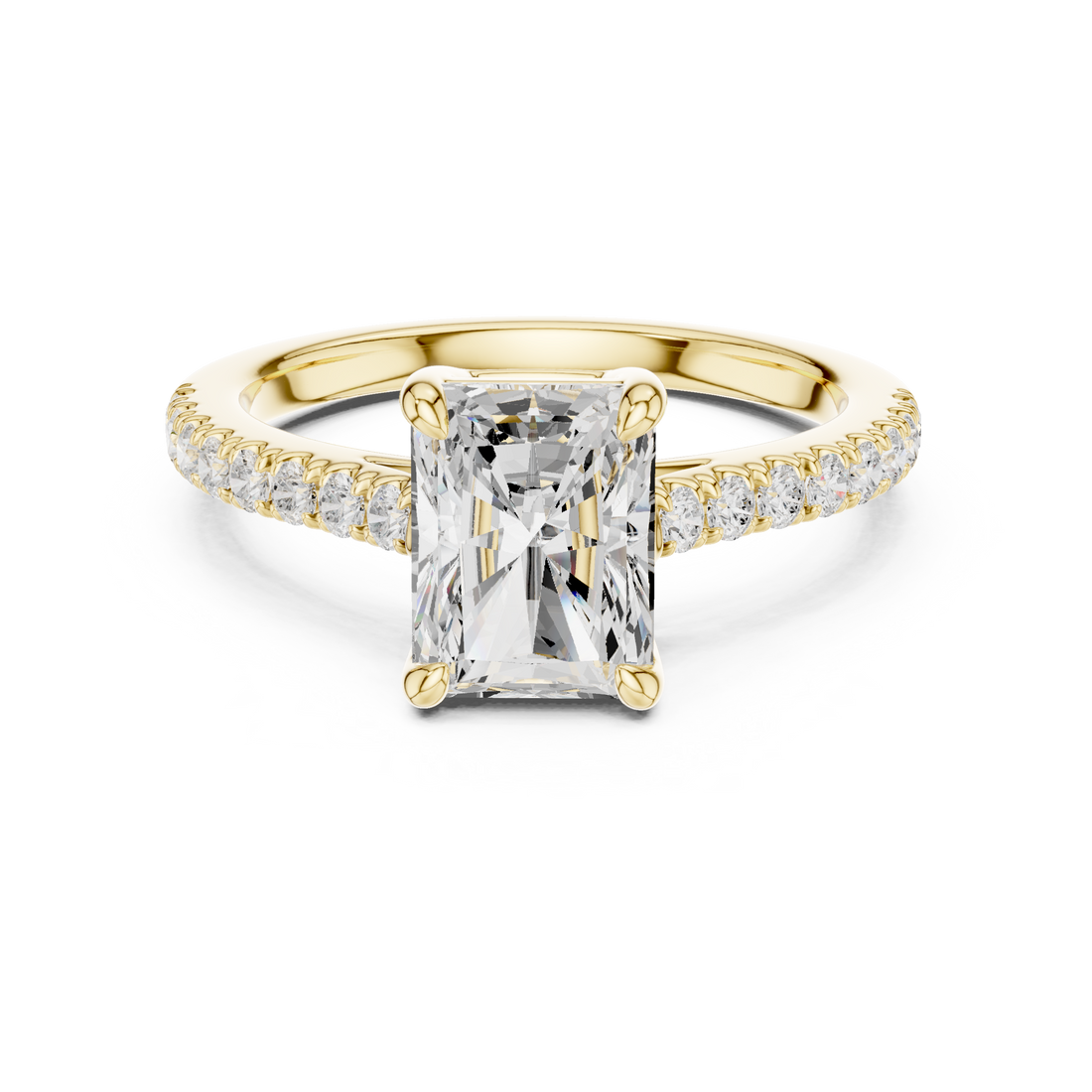 Elegant Radiant Cut Diamond Engagement Ring with Pavé Band in Rose Gold – Timeless Solitaire Statement Ring