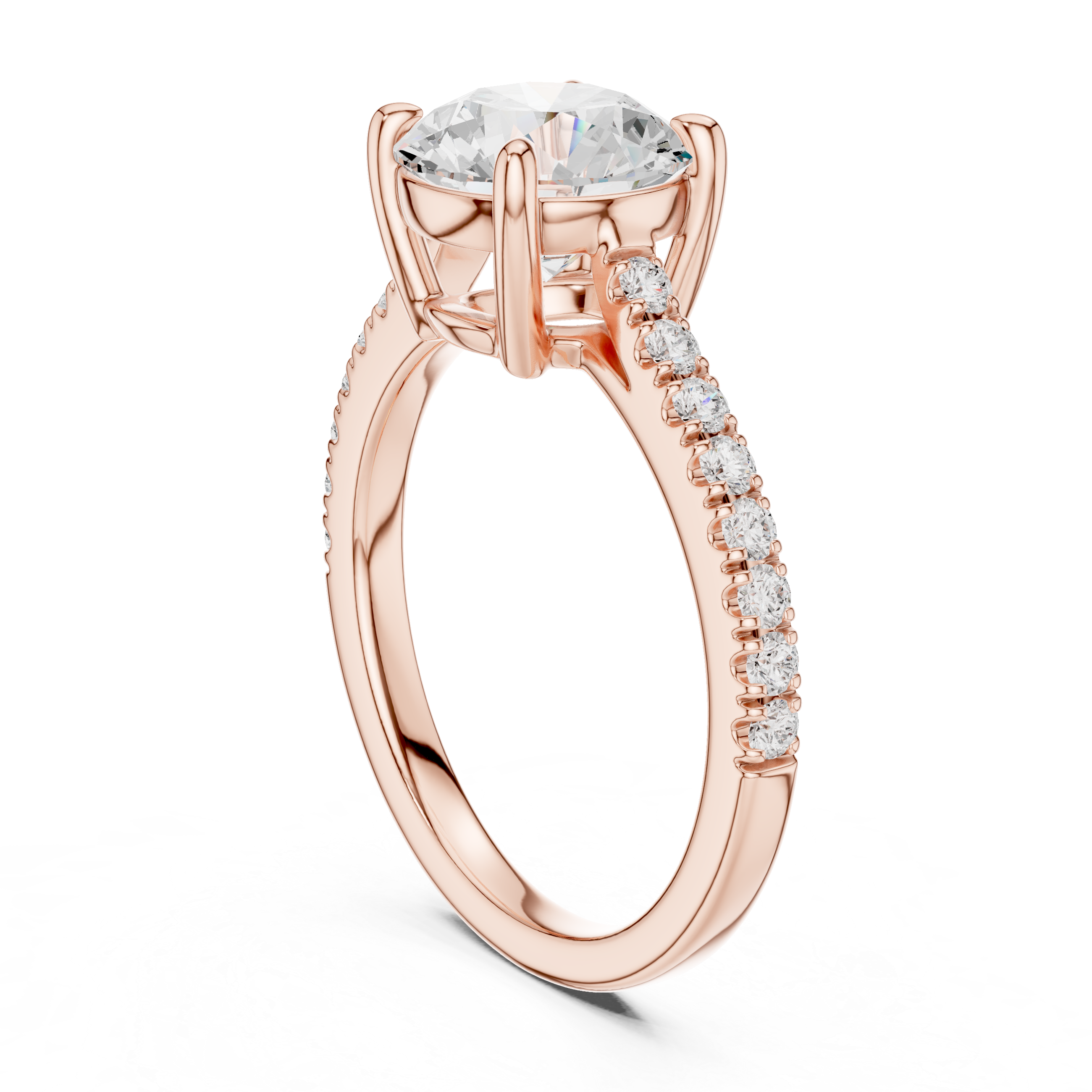 Exquisite Round Cut Diamond Ring with Diamond | Studded Band | Elegant Gold Engagement Jewelry