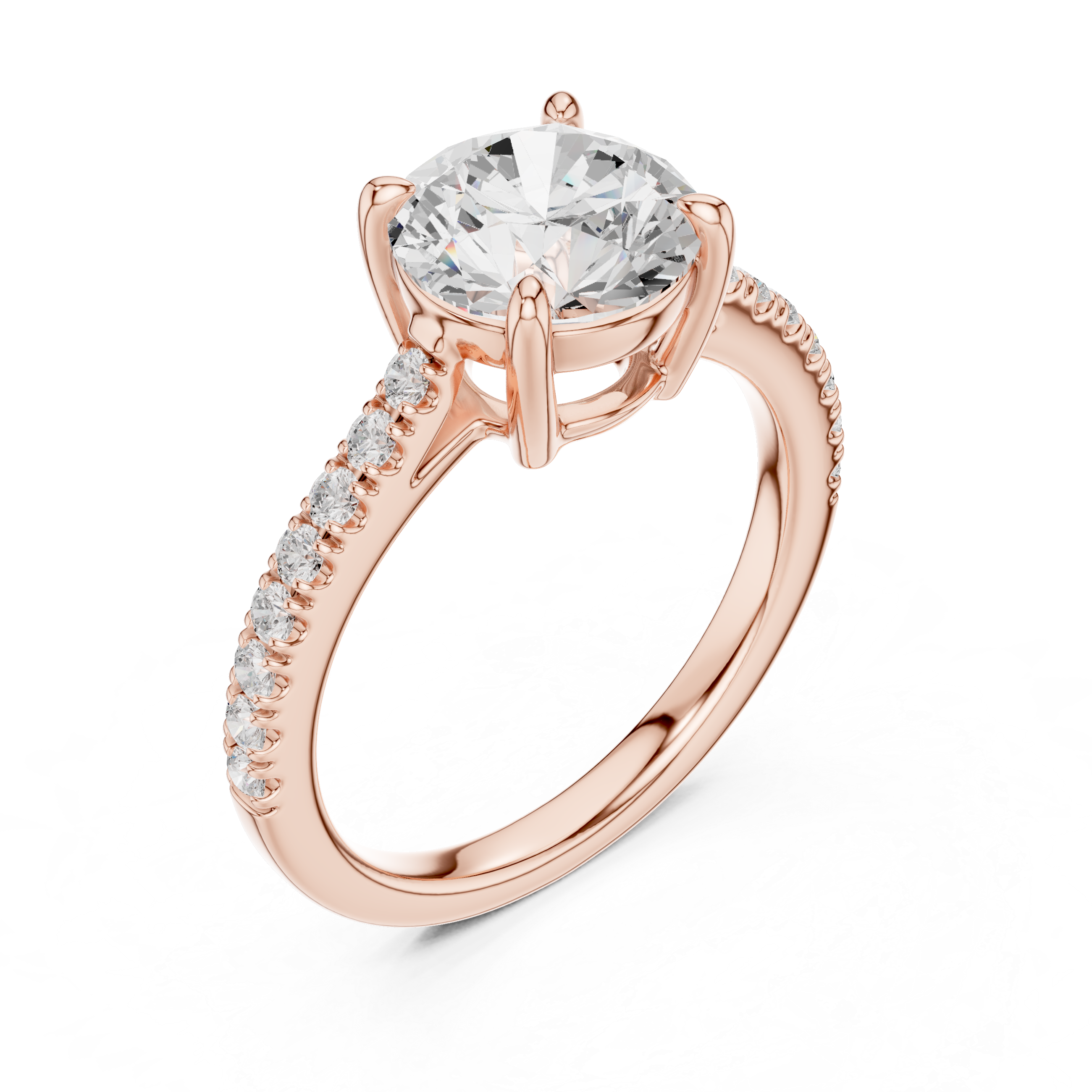 Exquisite Round Cut Diamond Ring with Diamond | Studded Band | Elegant Gold Engagement Jewelry