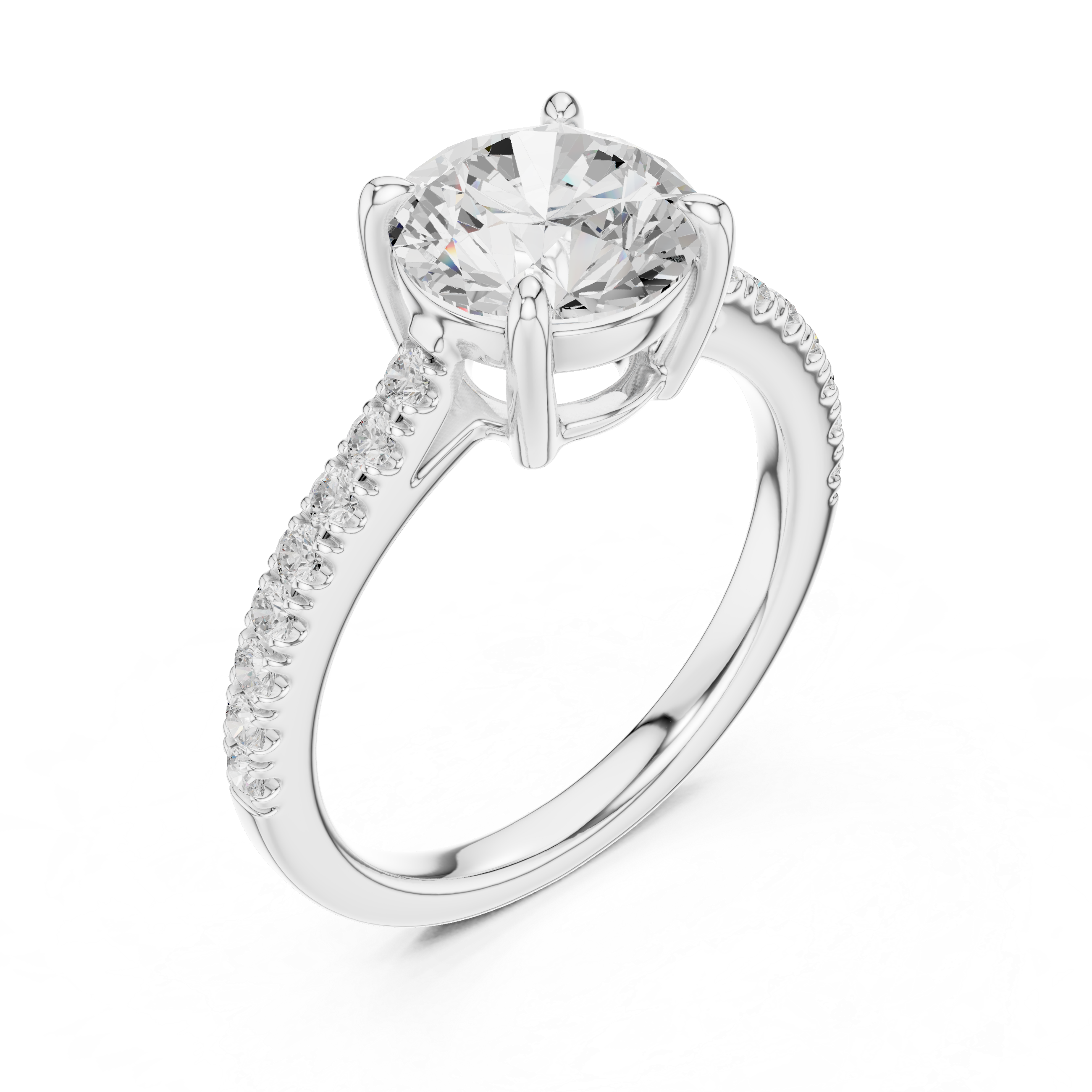 Exquisite Round Cut Diamond Ring with Diamond | Studded Band | Elegant Gold Engagement Jewelry