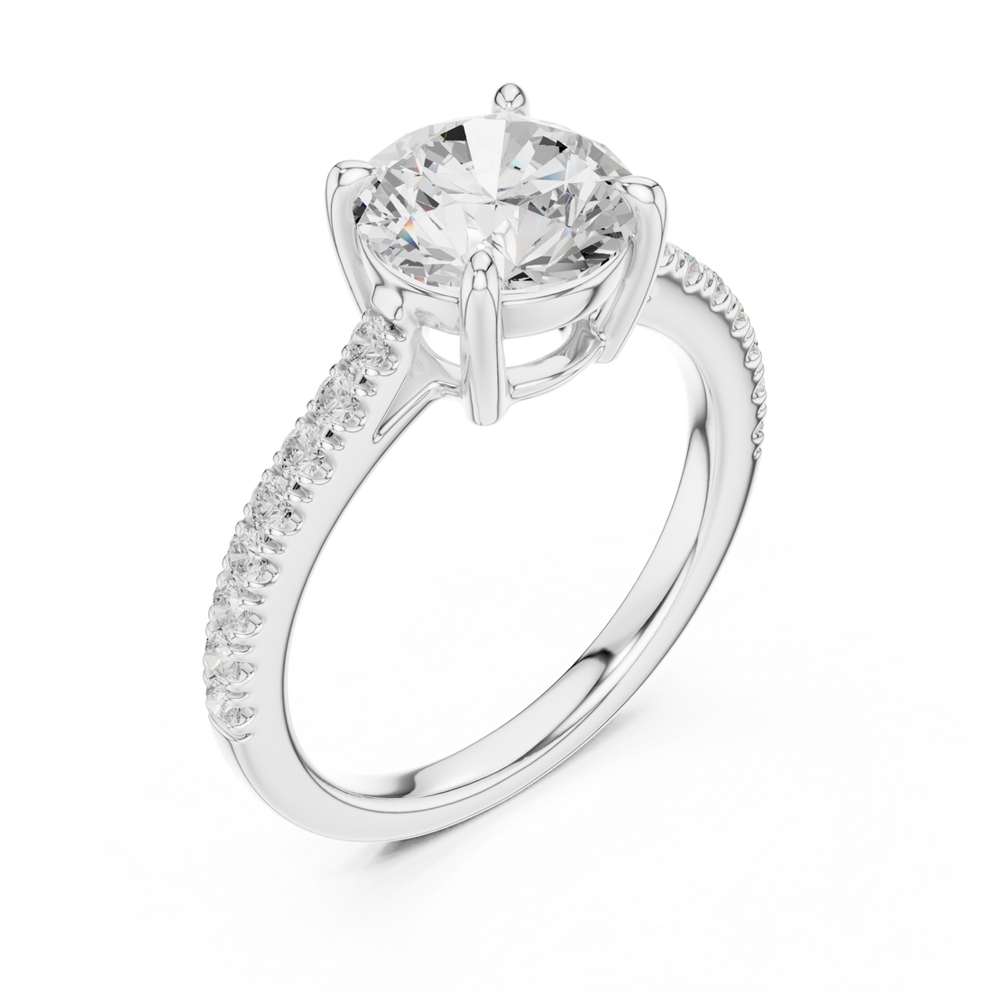 Exquisite Round Cut Diamond Ring with Diamond | Studded Band | Elegant Gold Engagement Jewelry