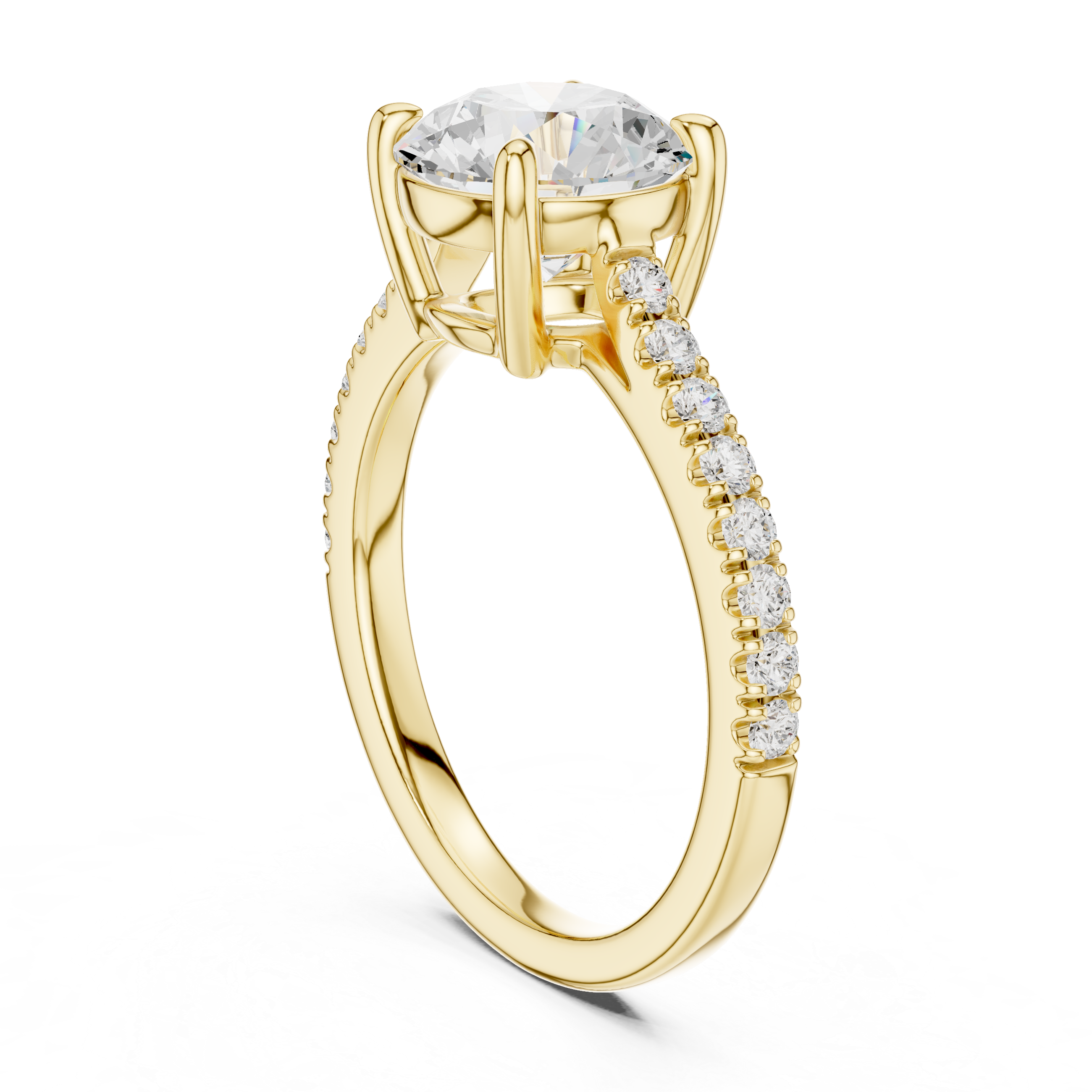 Exquisite Round Cut Diamond Ring with Diamond | Studded Band | Elegant Gold Engagement Jewelry