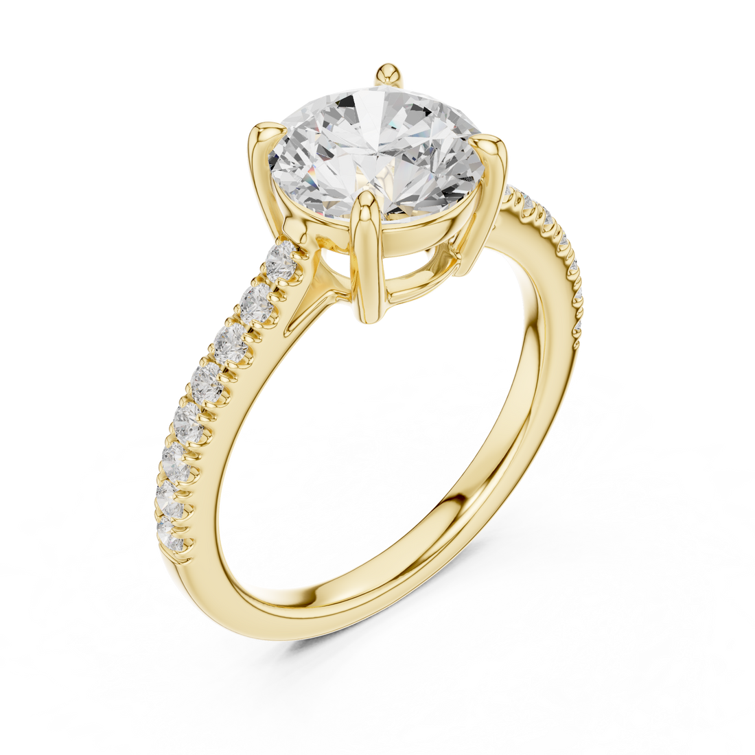 Exquisite Round Cut Diamond Ring with Diamond | Studded Band | Elegant Gold Engagement Jewelry
