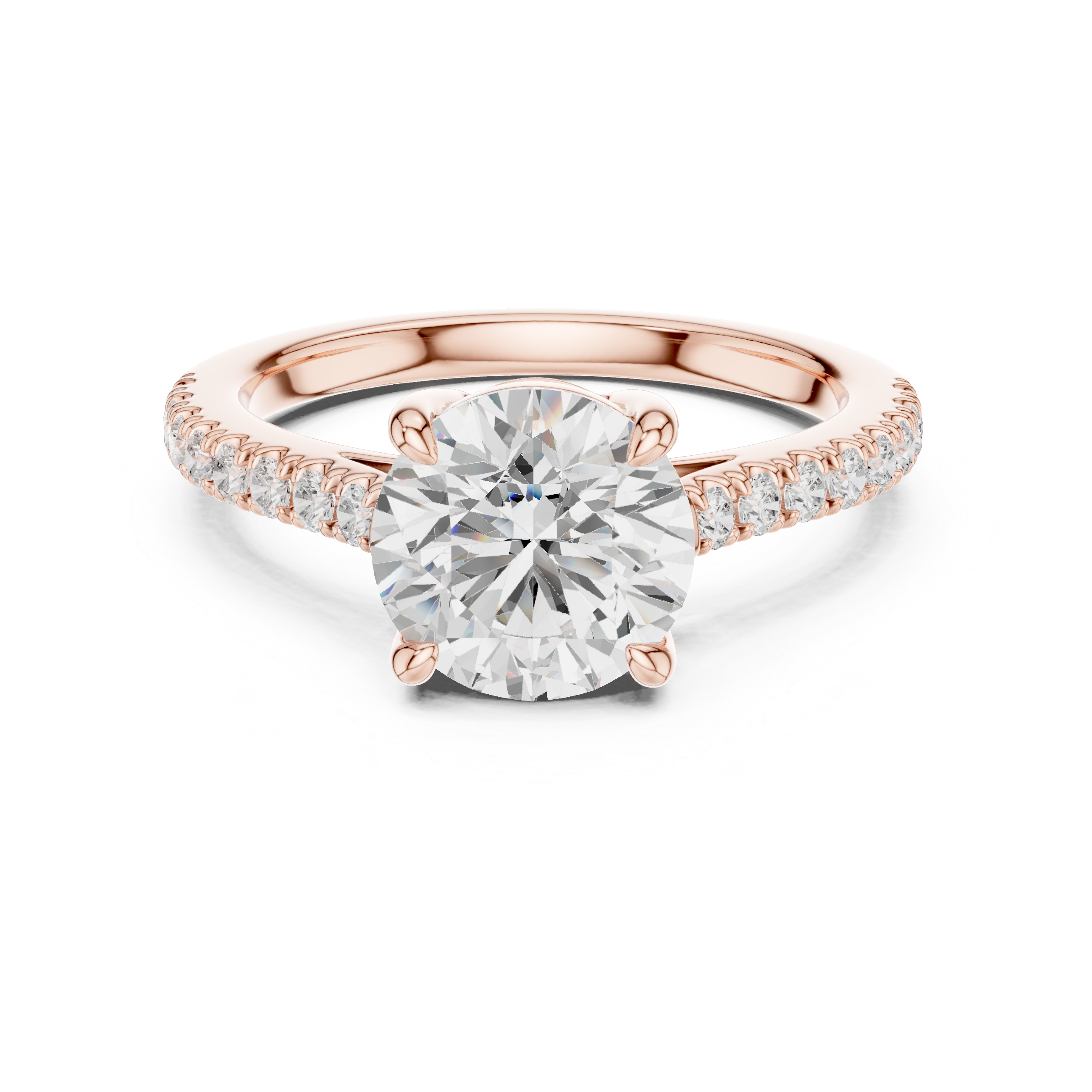 Exquisite Round Cut Diamond Ring with Diamond | Studded Band | Elegant Gold Engagement Jewelry