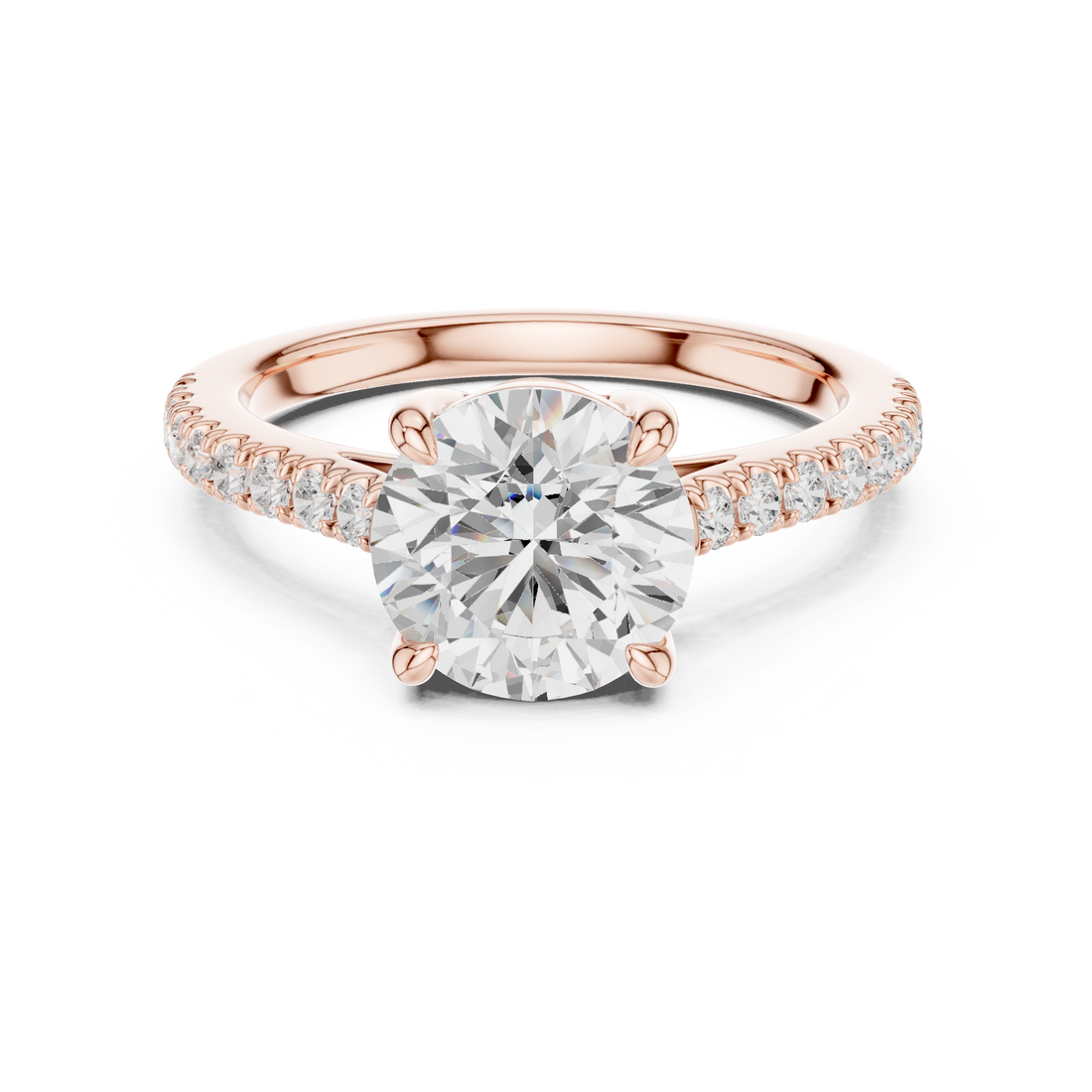 Exquisite Round Cut Diamond Ring with Diamond | Studded Band | Elegant Gold Engagement Jewelry