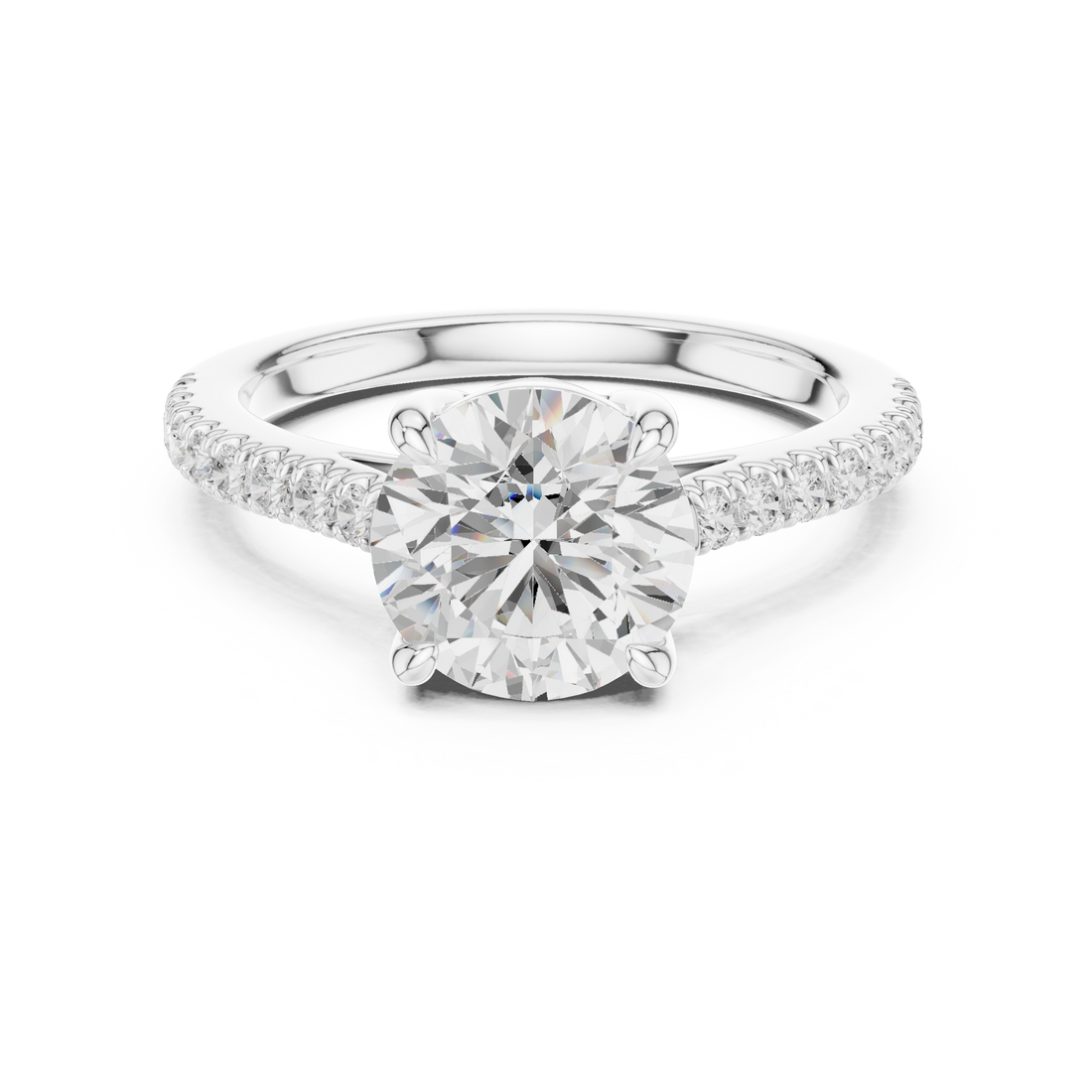 Exquisite Round Cut Diamond Ring with Diamond | Studded Band | Elegant Gold Engagement Jewelry
