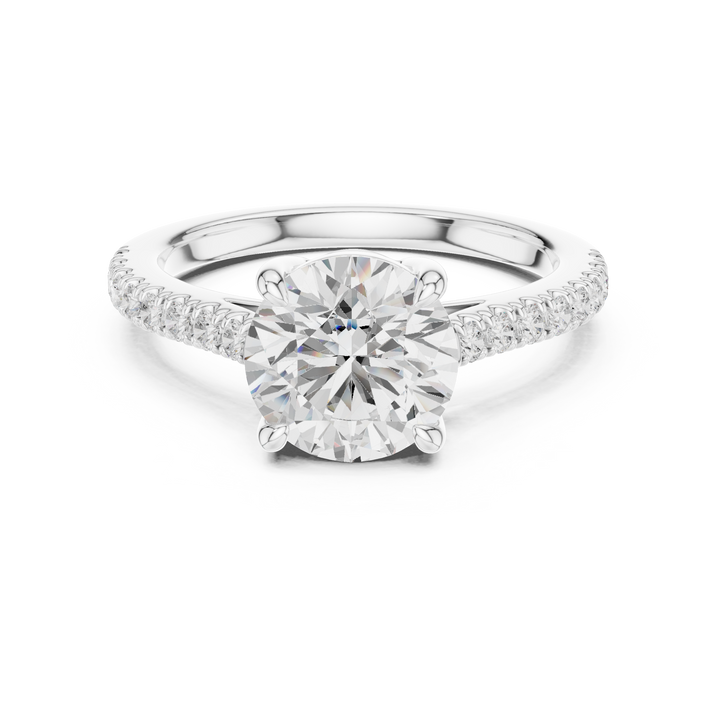 Exquisite Round Cut Diamond Ring with Diamond | Studded Band | Elegant Gold Engagement Jewelry
