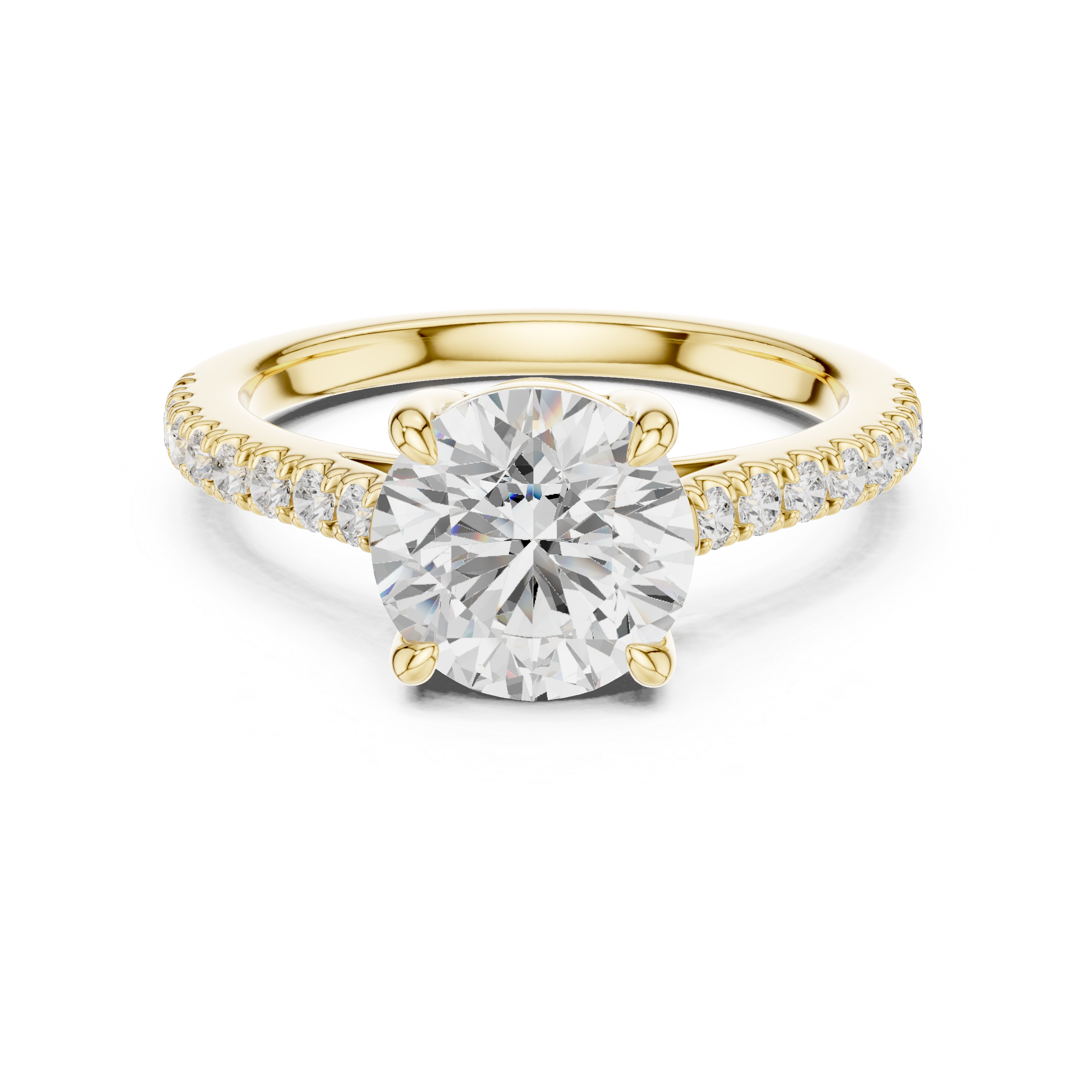 Exquisite Round Cut Diamond Ring with Diamond | Studded Band | Elegant Gold Engagement Jewelry