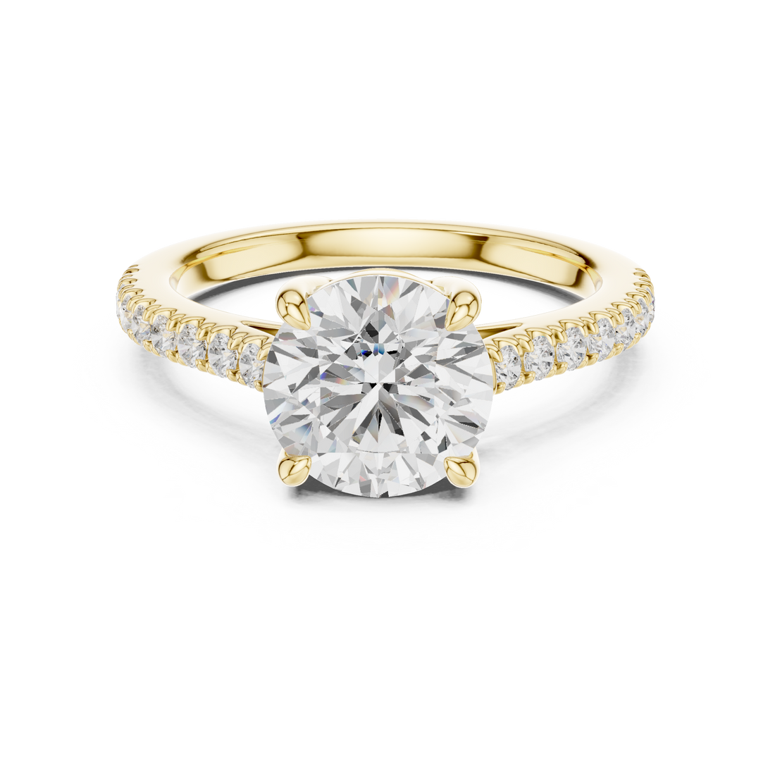 Exquisite Round Cut Diamond Ring with Diamond | Studded Band | Elegant Gold Engagement Jewelry