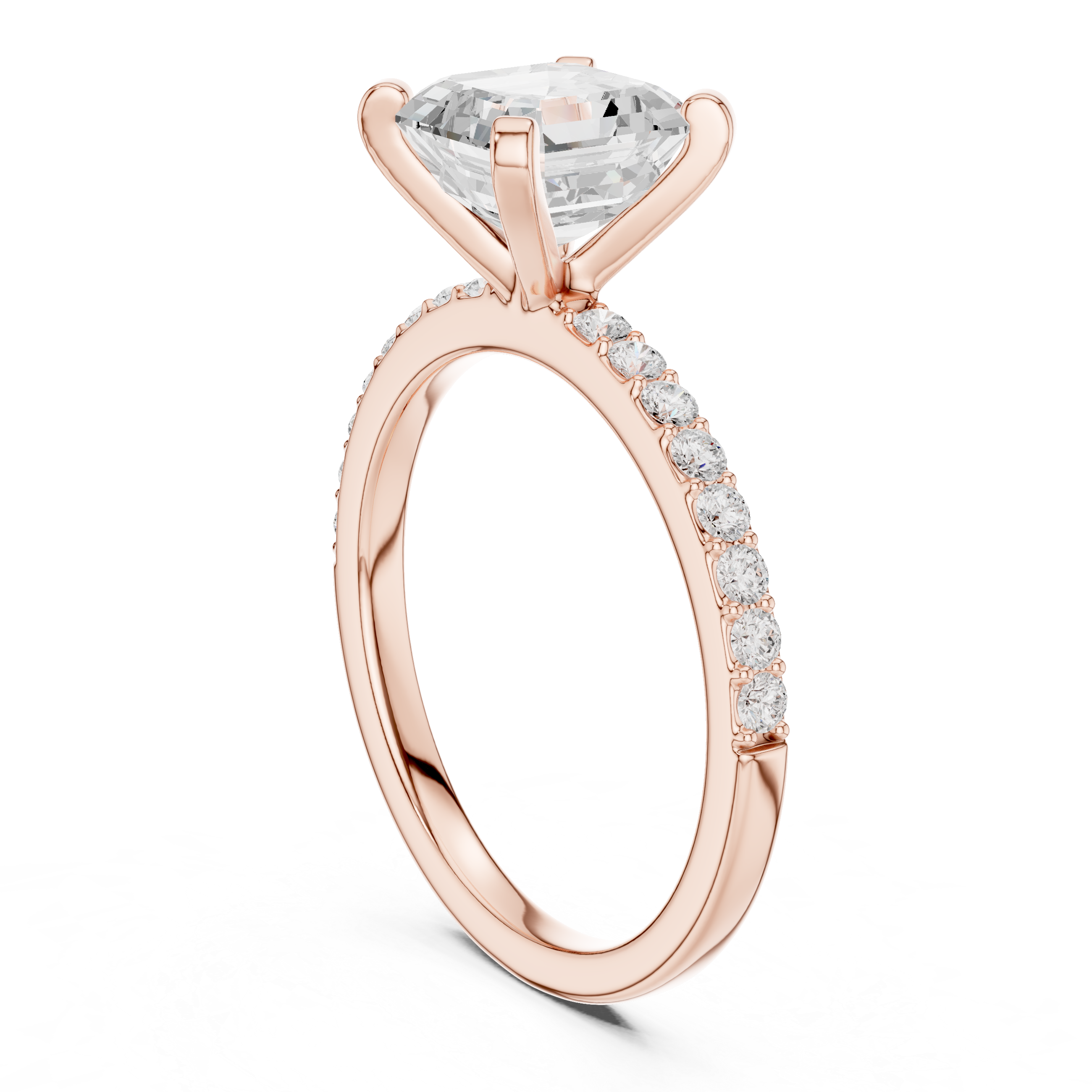 Everyday Fine Asscher Cut Diamond Solitaire Ring with Half Pavé Accent Band | Elegant Luxury Ring (Copy)