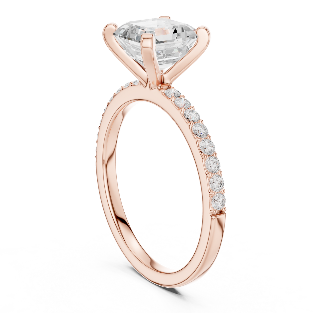 Everyday Fine Asscher Cut Diamond Solitaire Ring with Half Pavé Accent Band | Elegant Luxury Ring (Copy)