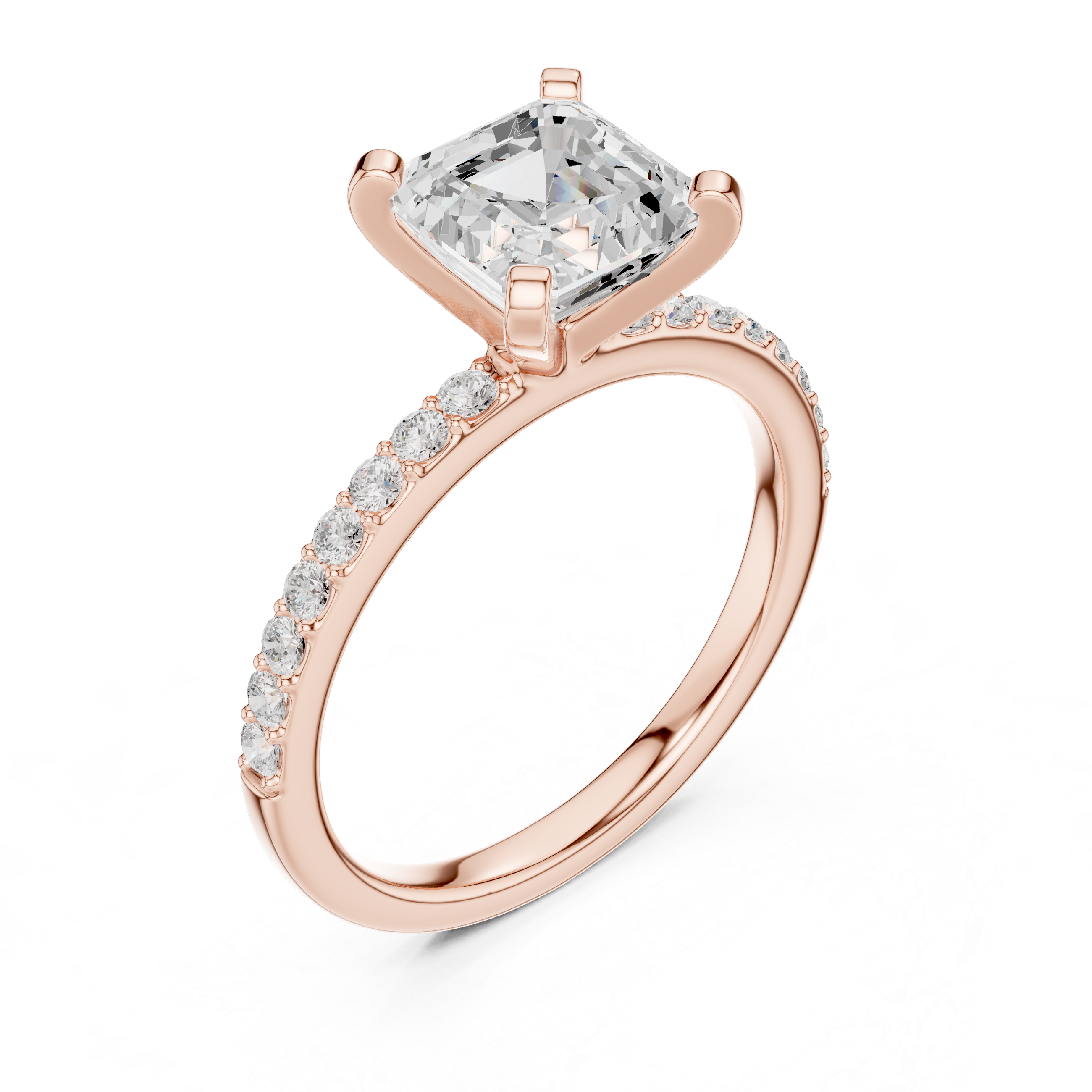Everyday Fine Asscher Cut Diamond Solitaire Ring with Half Pavé Accent Band | Elegant Luxury Ring (Copy)