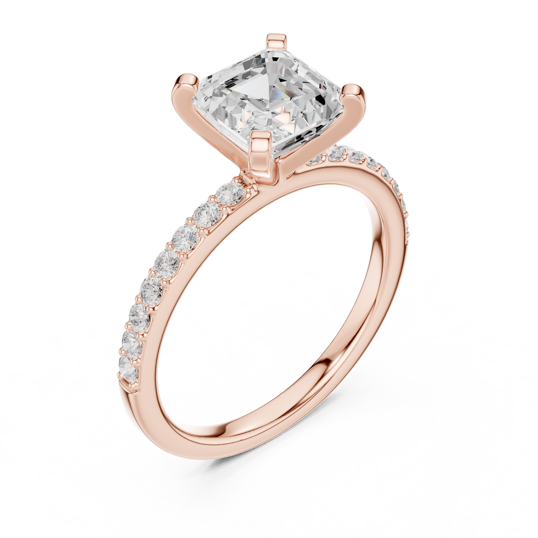 Everyday Fine Asscher Cut Diamond Solitaire Ring with Half Pavé Accent Band | Elegant Luxury Ring (Copy)
