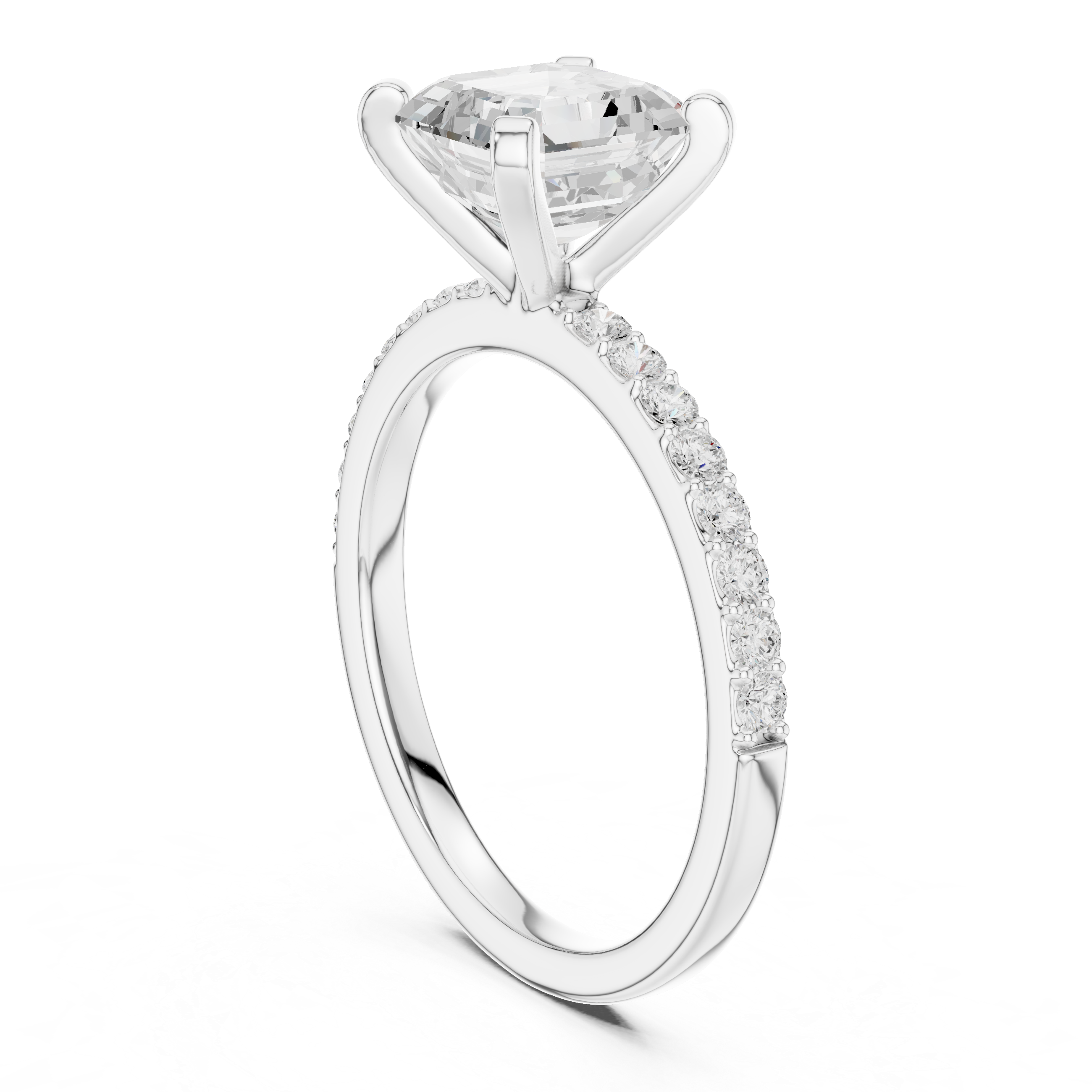 Everyday Fine Asscher Cut Diamond Solitaire Ring with Half Pavé Accent Band | Elegant Luxury Ring (Copy)