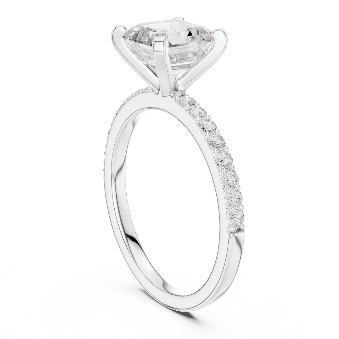 Everyday Fine Asscher Cut Diamond Solitaire Ring with Half Pavé Accent Band | Elegant Luxury Ring (Copy)