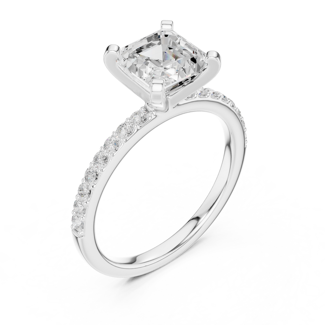 Everyday Fine Asscher Cut Diamond Solitaire Ring with Half Pavé Accent Band | Elegant Luxury Ring (Copy)