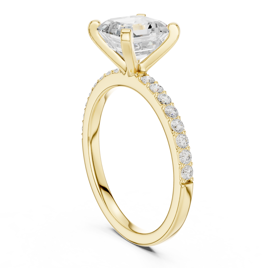 Everyday Fine Asscher Cut Diamond Solitaire Ring with Half Pavé Accent Band | Elegant Luxury Ring (Copy)
