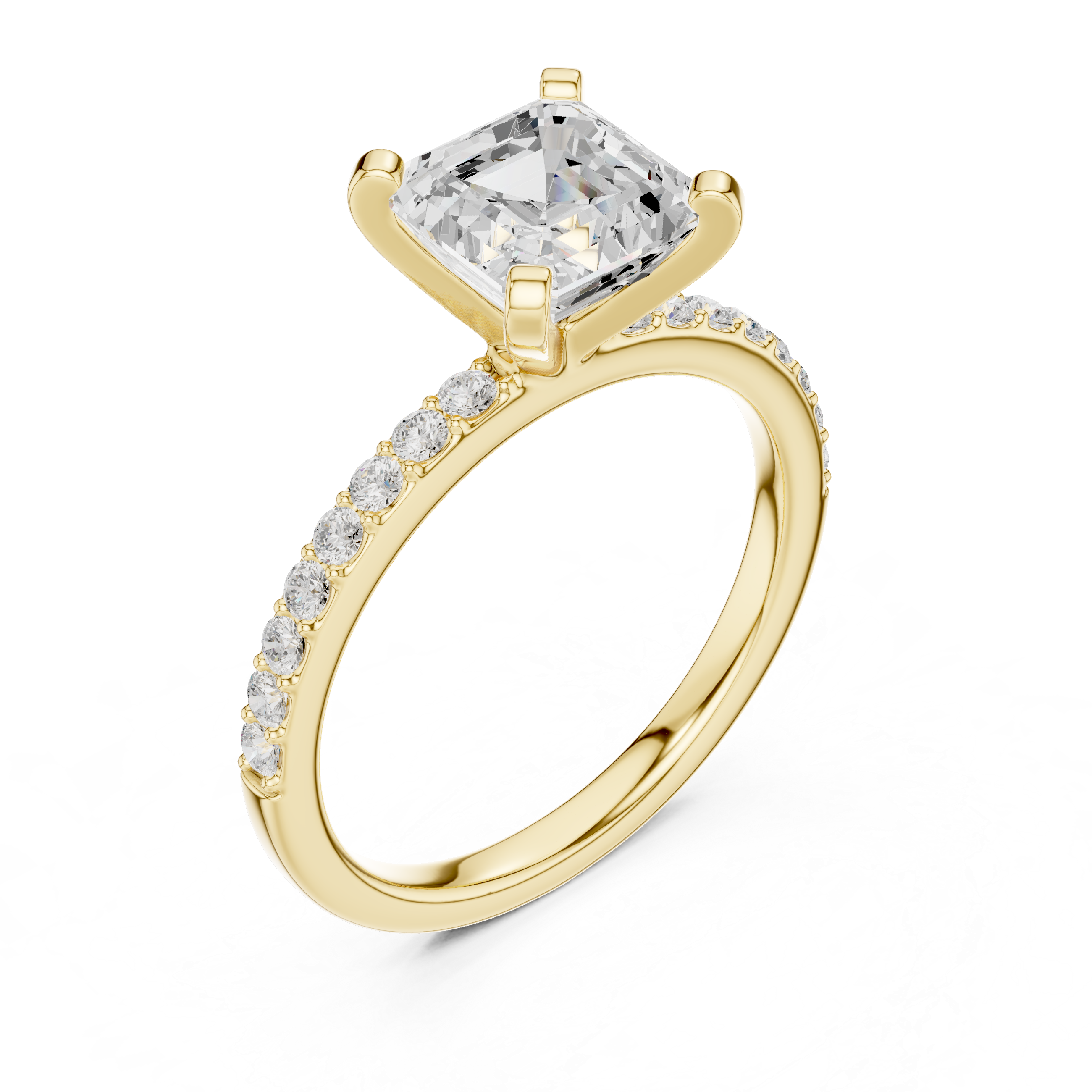 Everyday Fine Asscher Cut Diamond Solitaire Ring with Half Pavé Accent Band | Elegant Luxury Ring (Copy)