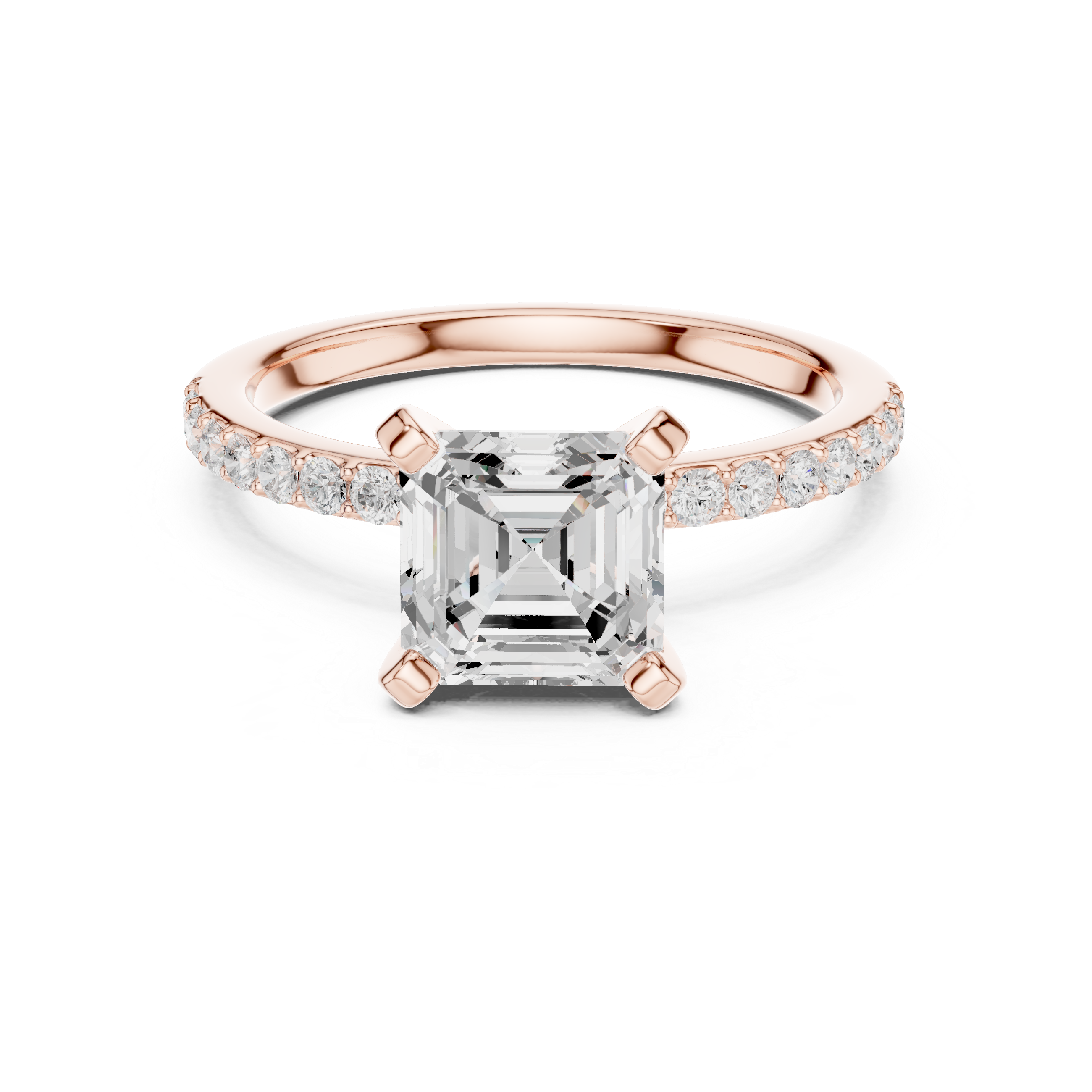 Everyday Fine Asscher Cut Diamond Solitaire Ring with Half Pavé Accent Band | Elegant Luxury Ring (Copy)
