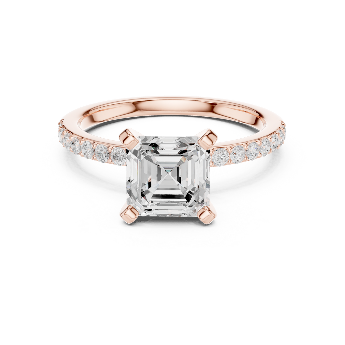 Everyday Fine Asscher Cut Diamond Solitaire Ring with Half Pavé Accent Band | Elegant Luxury Ring (Copy)