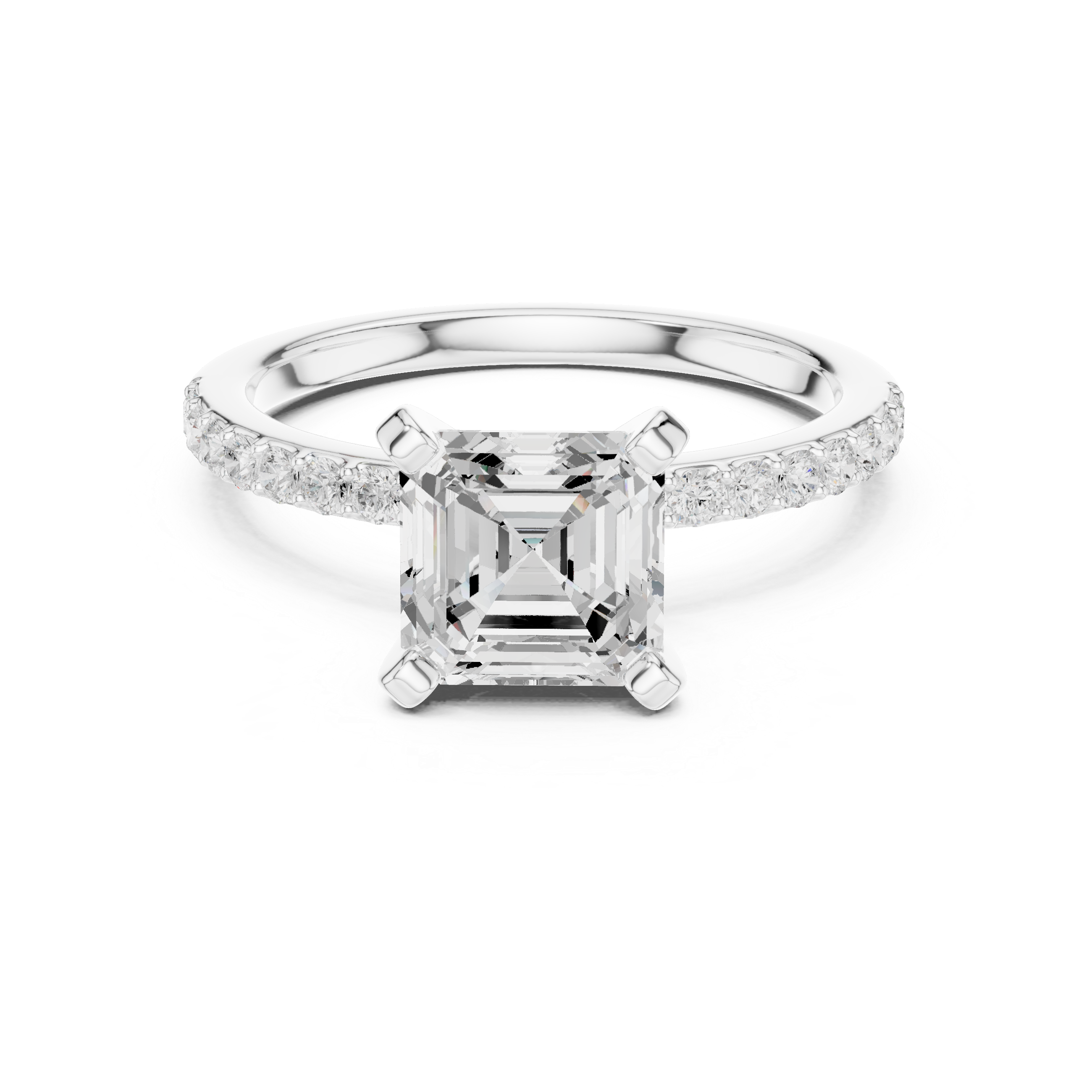 Everyday Fine Asscher Cut Diamond Solitaire Ring with Half Pavé Accent Band | Elegant Luxury Ring (Copy)