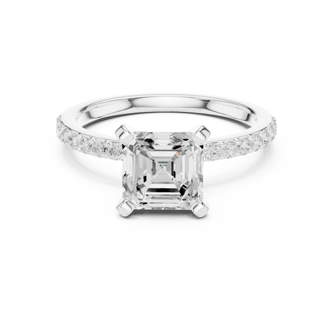 Everyday Fine Asscher Cut Diamond Solitaire Ring with Half Pavé Accent Band | Elegant Luxury Ring (Copy)