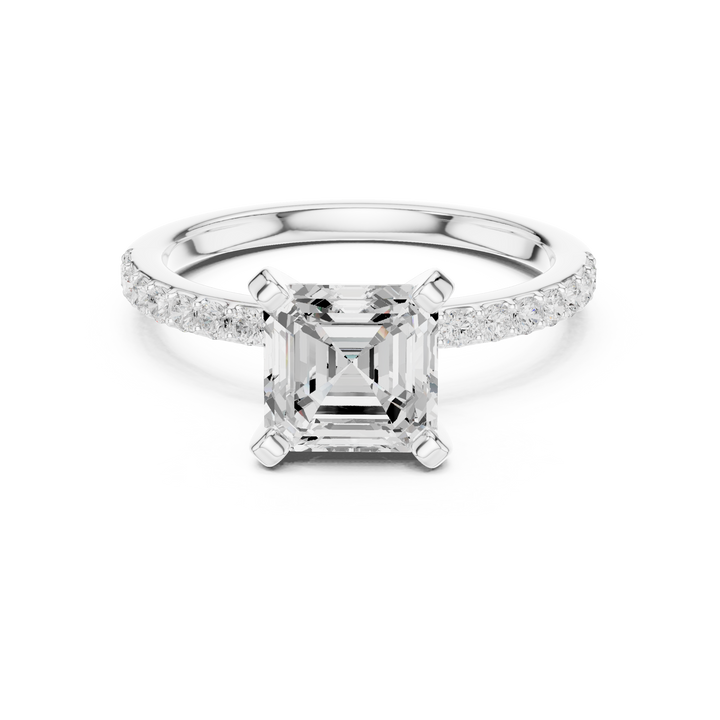 Everyday Fine Asscher Cut Diamond Solitaire Ring with Half Pavé Accent Band | Elegant Luxury Ring (Copy)