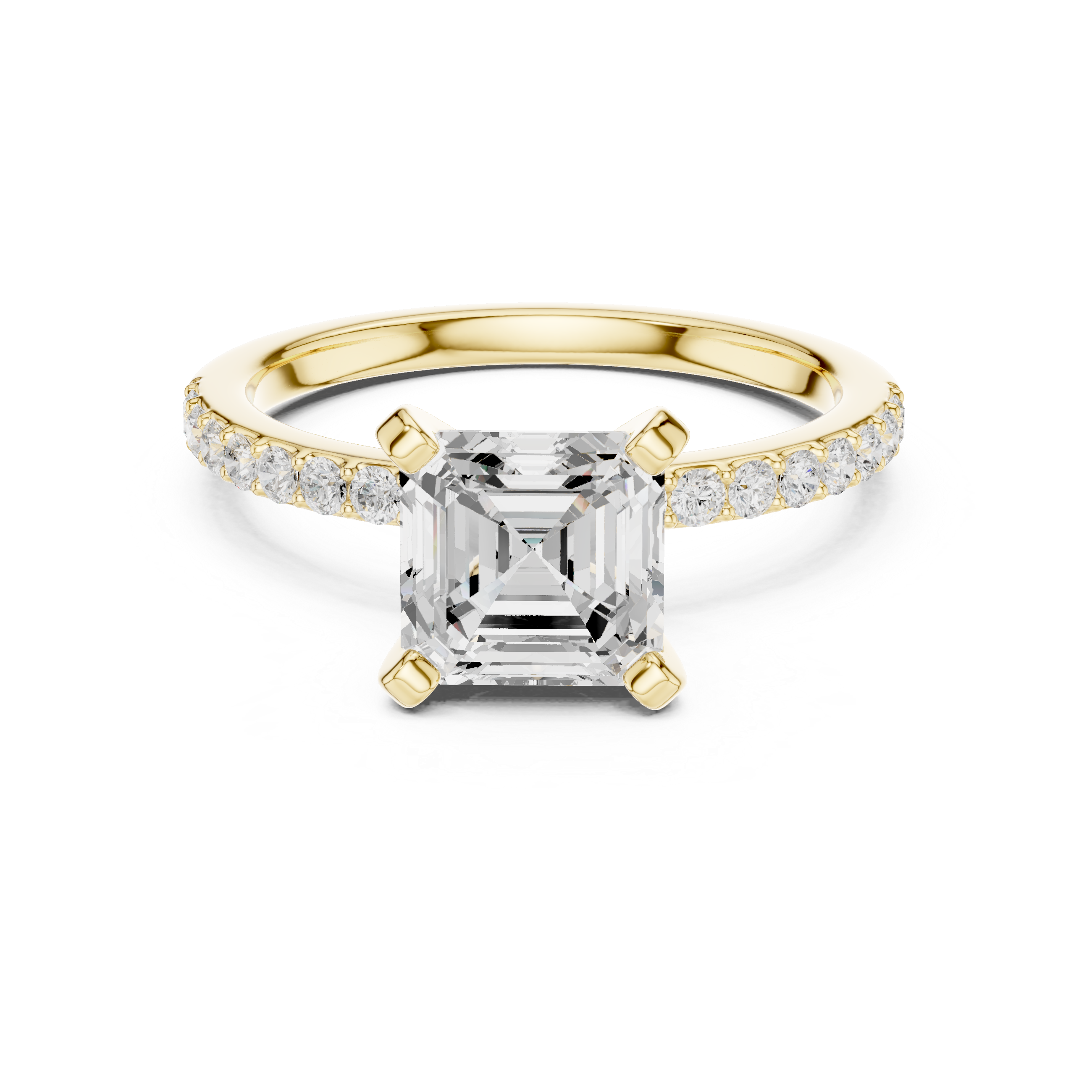Everyday Fine Asscher Cut Diamond Solitaire Ring with Half Pavé Accent Band | Elegant Luxury Ring (Copy)