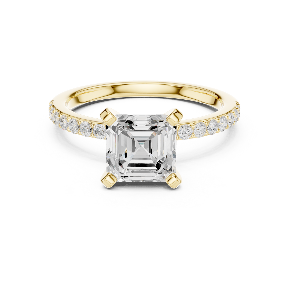 Everyday Fine Asscher Cut Diamond Solitaire Ring with Half Pavé Accent Band | Elegant Luxury Ring (Copy)