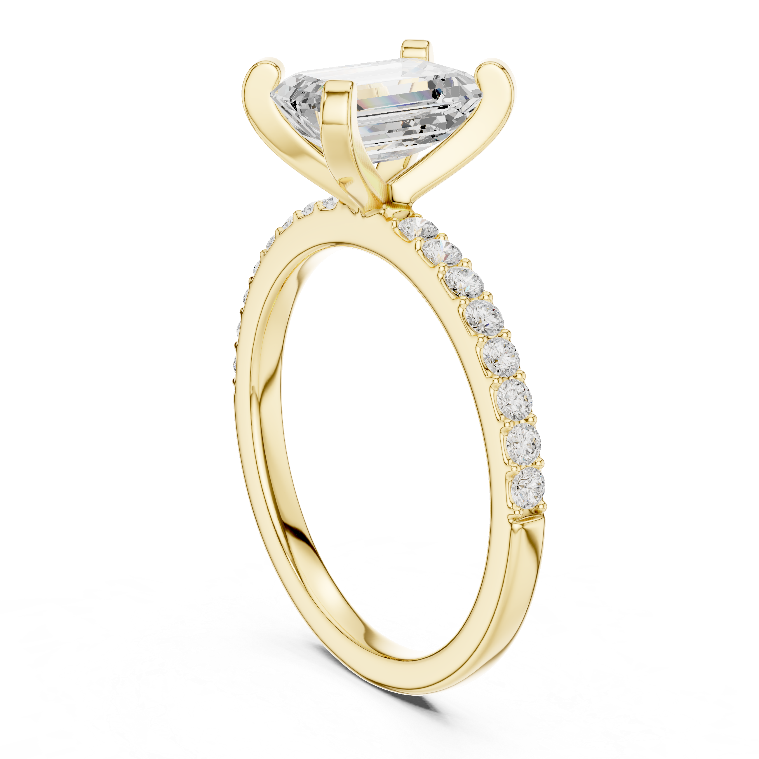Premium Emerald Cut Solitaire Ring with Sparkling Accent Band – Elegant Bridal Jewelry in White Gold