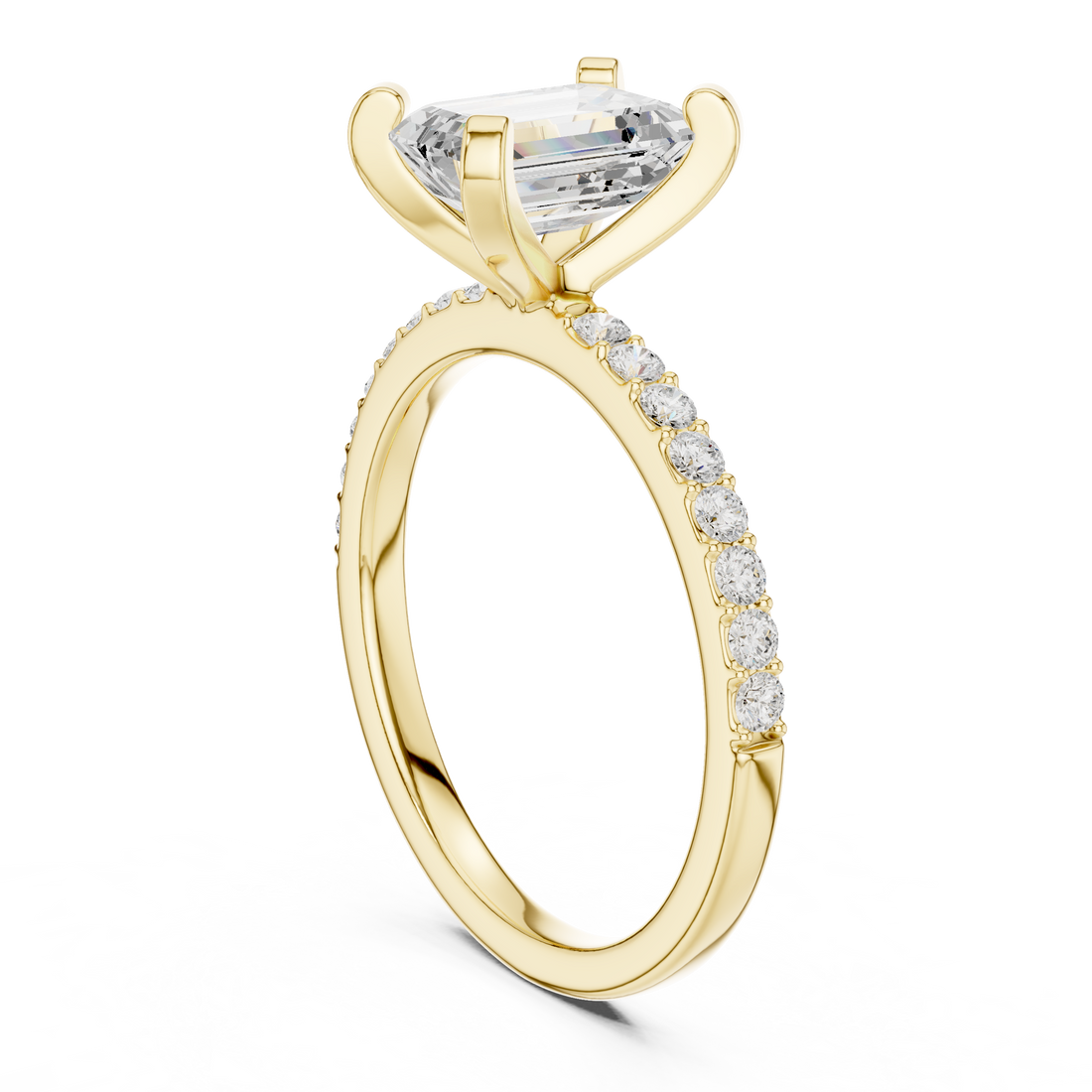 Premium Emerald Cut Solitaire Ring with Sparkling Accent Band – Elegant Bridal Jewelry in White Gold