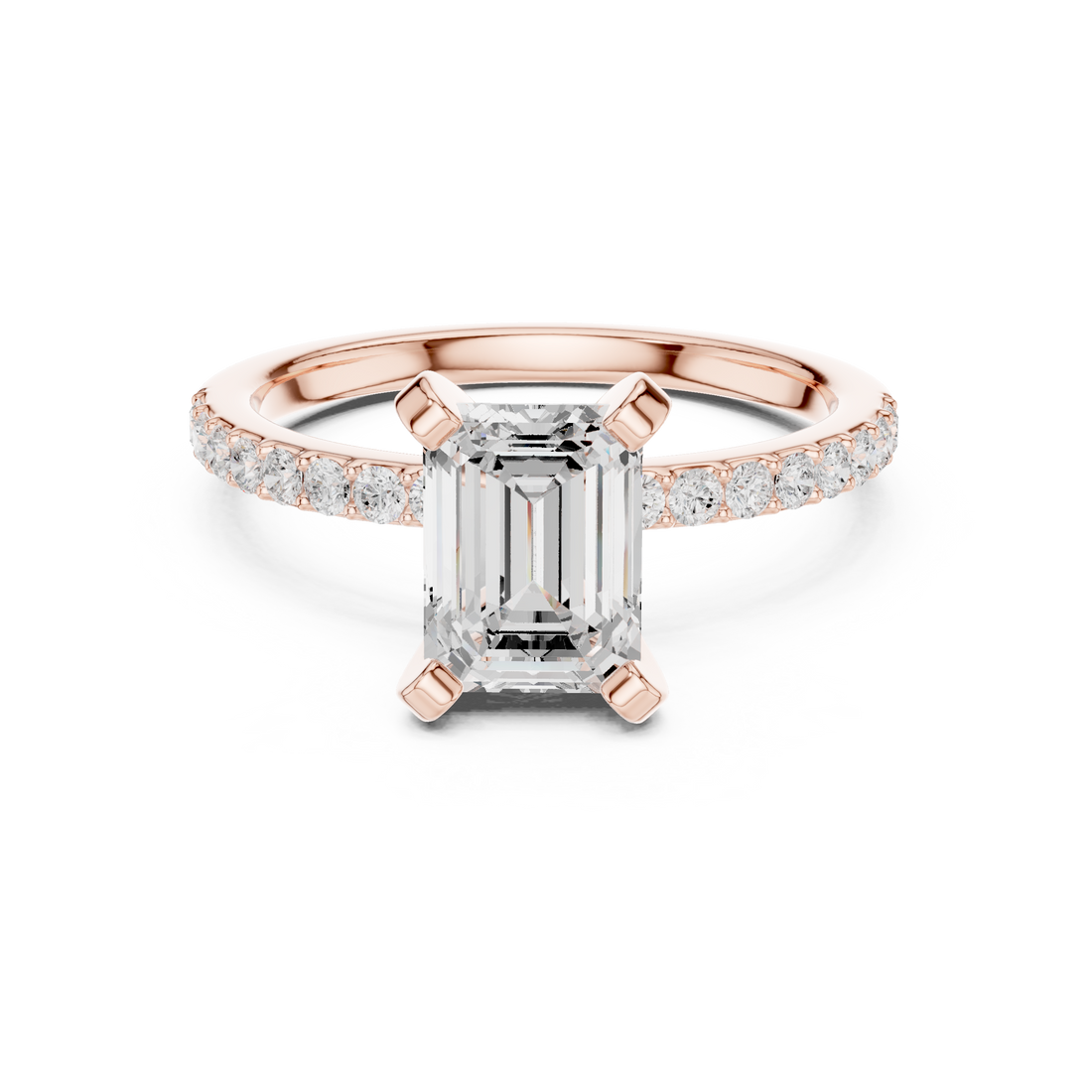 Premium Emerald Cut Solitaire Ring with Sparkling Accent Band – Elegant Bridal Jewelry in White Gold