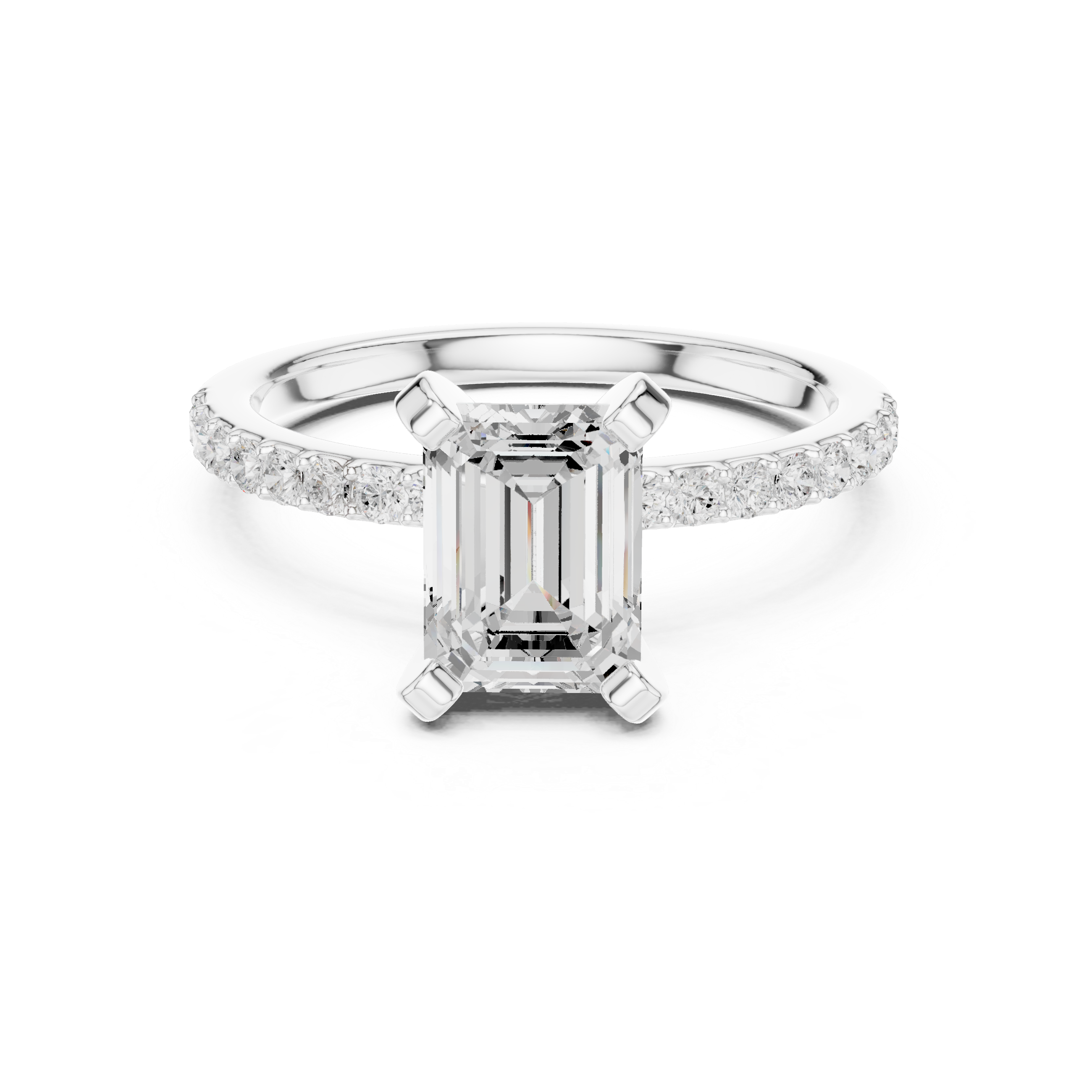 Premium Emerald Cut Solitaire Ring with Sparkling Accent Band – Elegant Bridal Jewelry in White Gold