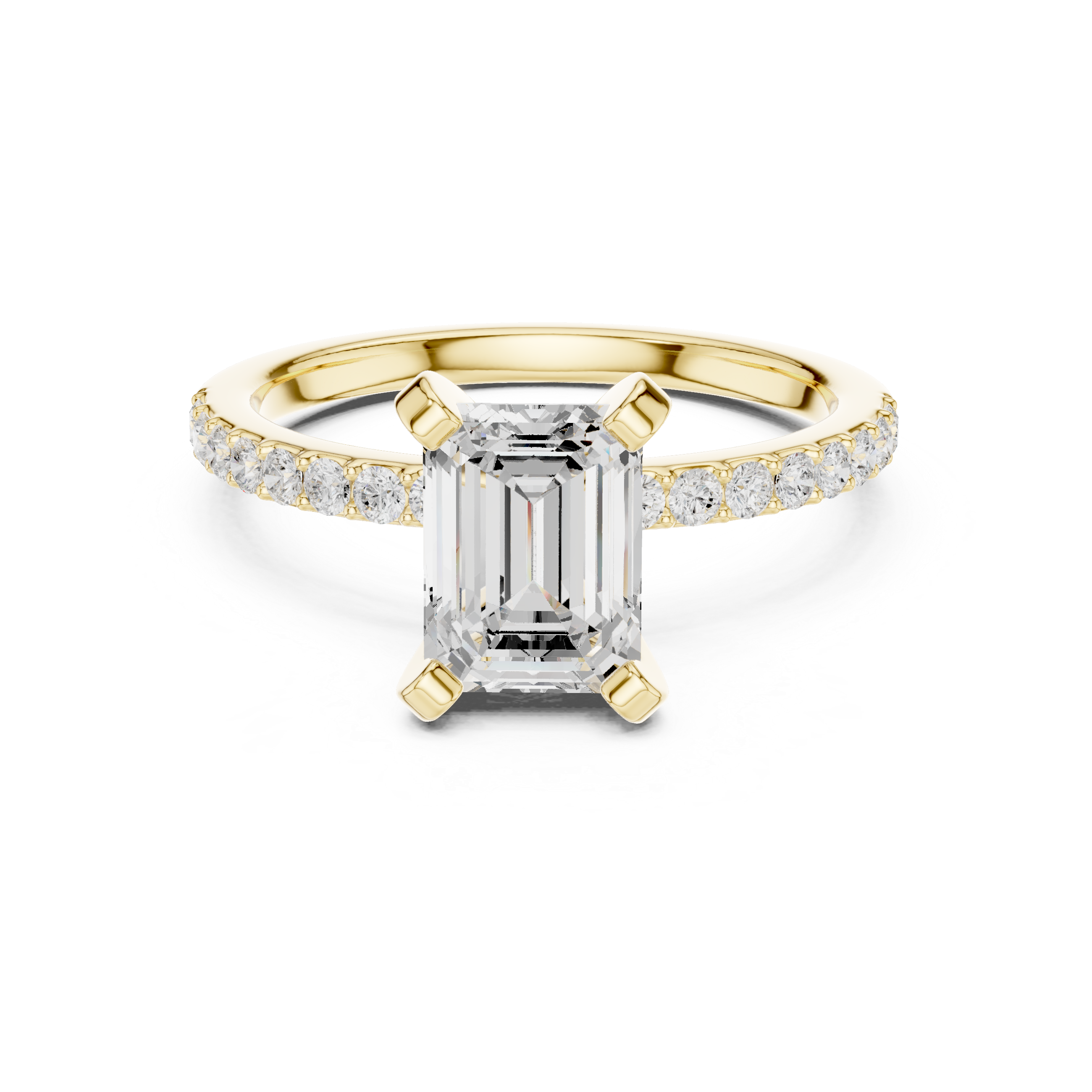Premium Emerald Cut Solitaire Ring with Sparkling Accent Band – Elegant Bridal Jewelry in White Gold