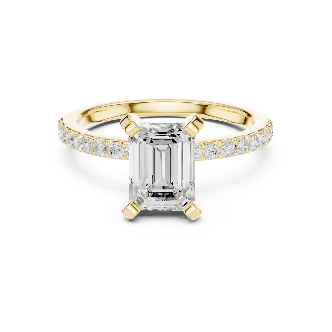 Premium Emerald Cut Solitaire Ring with Sparkling Accent Band – Elegant Bridal Jewelry in White Gold