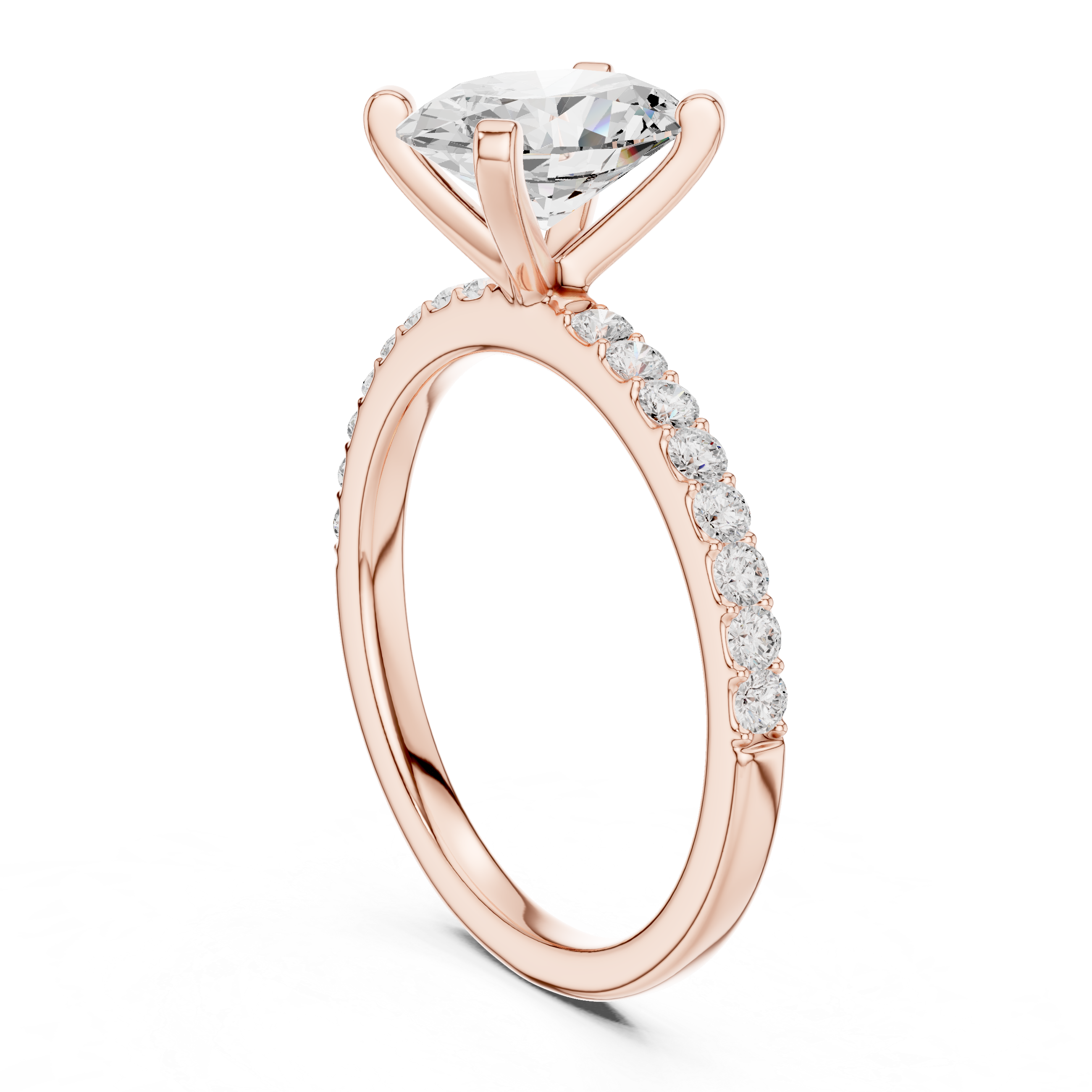 Refined Solitaire Diamond Ring with Oval Cut Center and Accent Diamonds