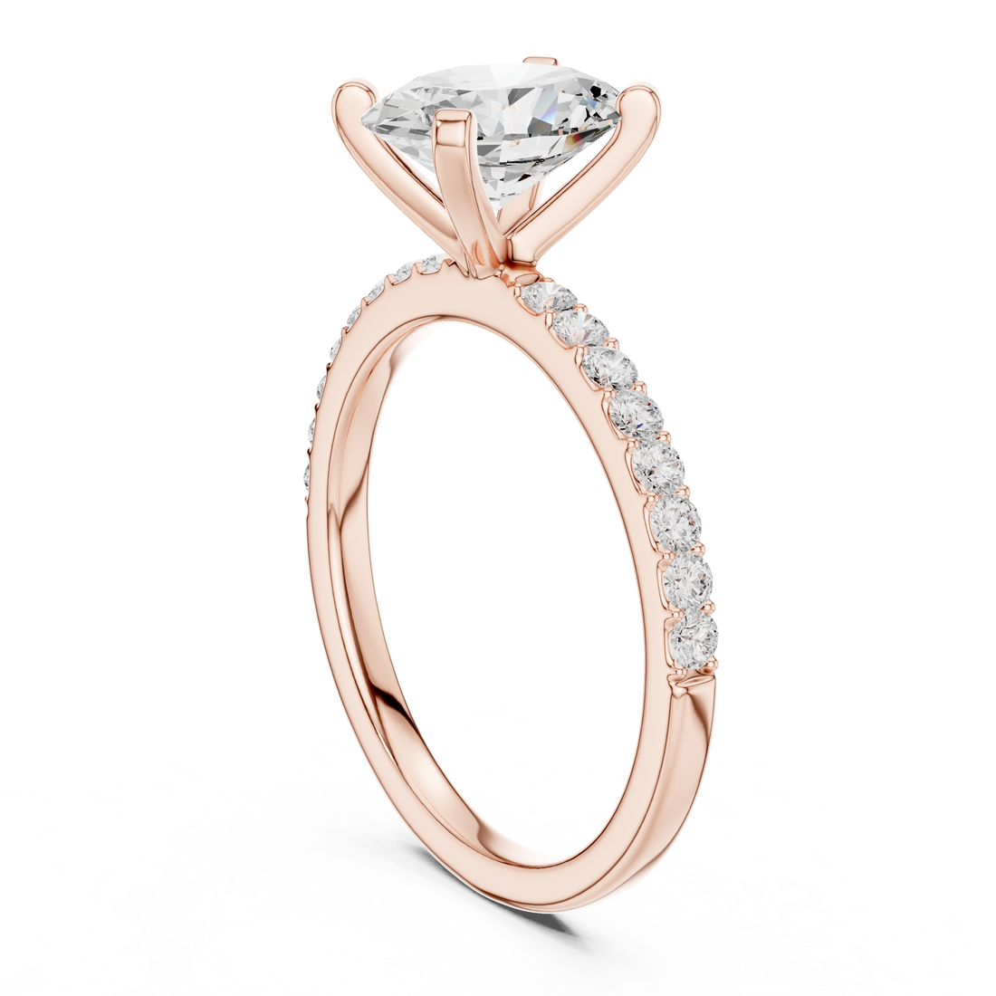 Refined Solitaire Diamond Ring with Oval Cut Center and Accent Diamonds